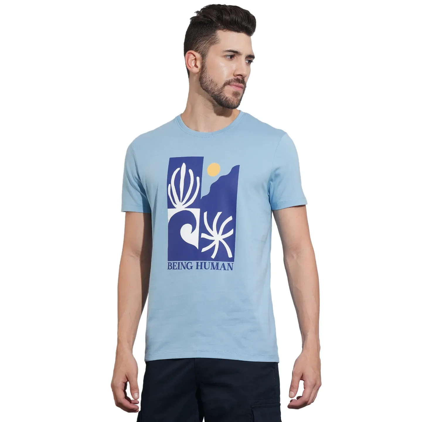 Light Blue Regular Fit Men's Short Sleeves T-Shirt by Being Human Clothing