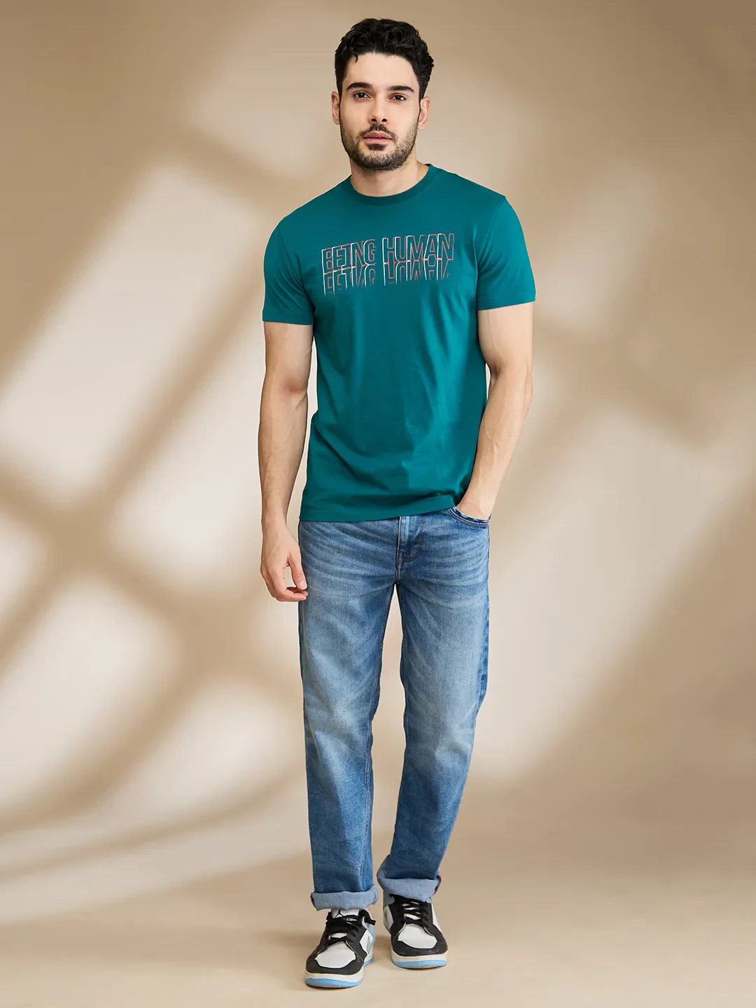 Teal Regular Fit Round Neck Men's T-Shirt by Being Human Clothing - Image 2