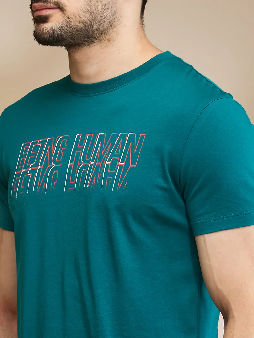 Teal Regular Fit Round Neck Men's T-Shirt by Being Human Clothing - Image 5