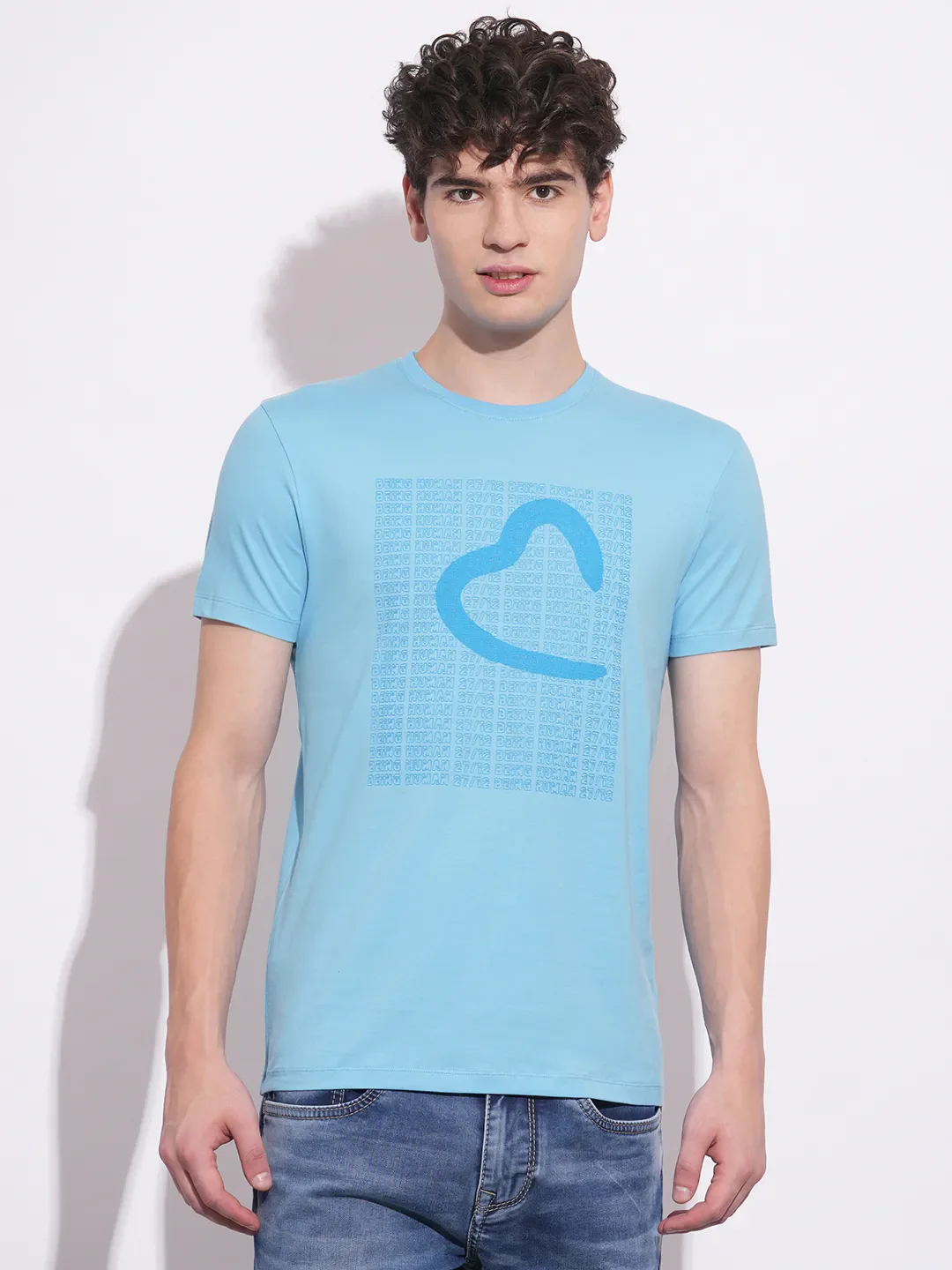 Tranquil Blue Slim Fit Round Neck Men's T-Shirt by Being Human Clothing