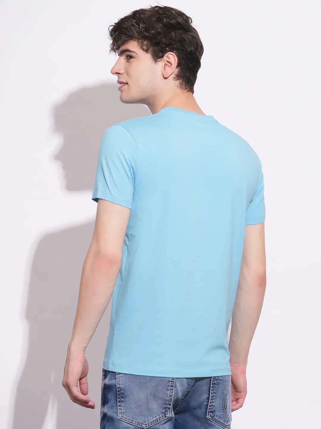Tranquil Blue Slim Fit Round Neck Men's T-Shirt by Being Human Clothing - Image 3