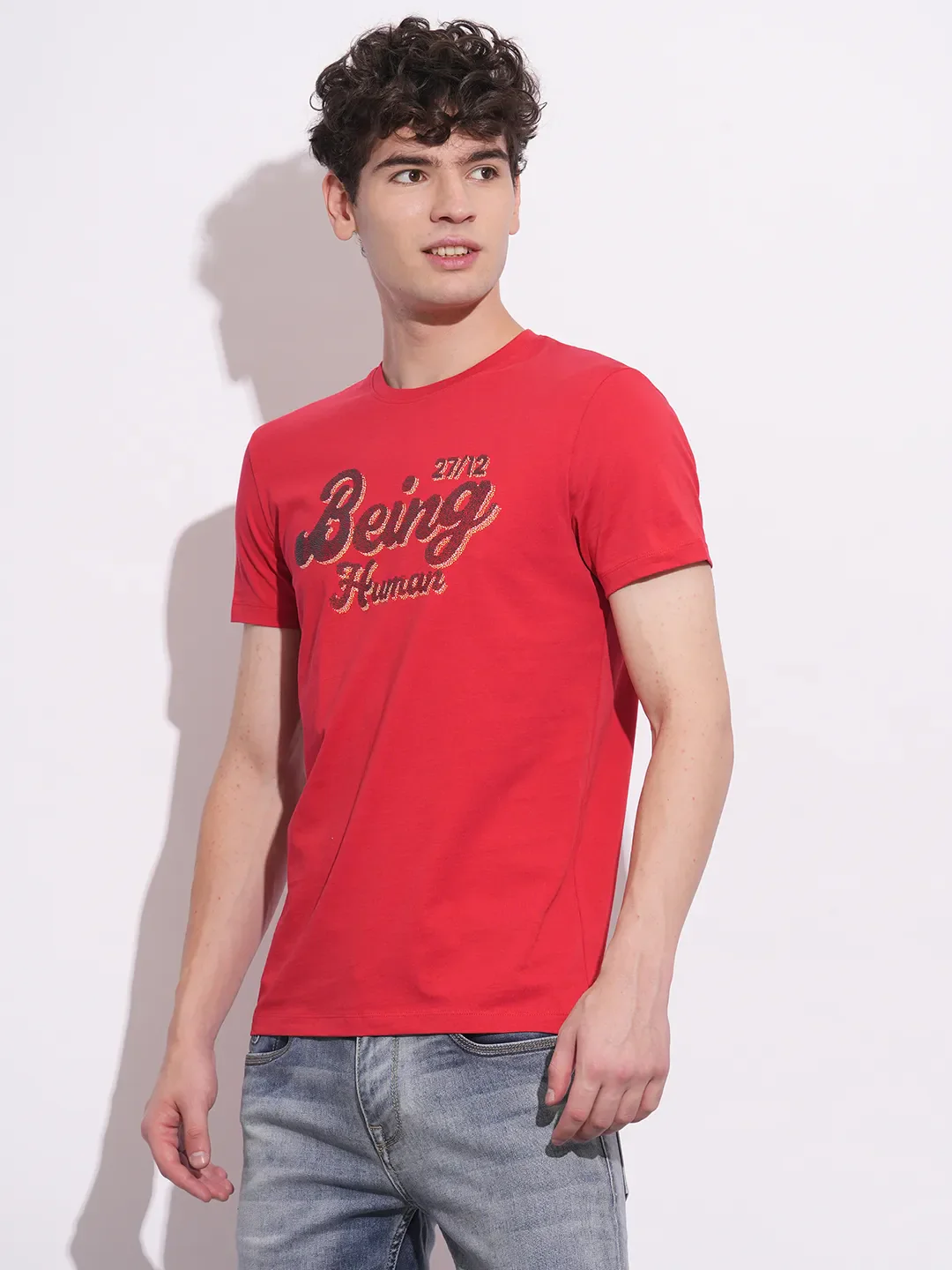 Red Slim Fit Men's Short Sleeves T-Shirt by Being Human Clothing - Image 2