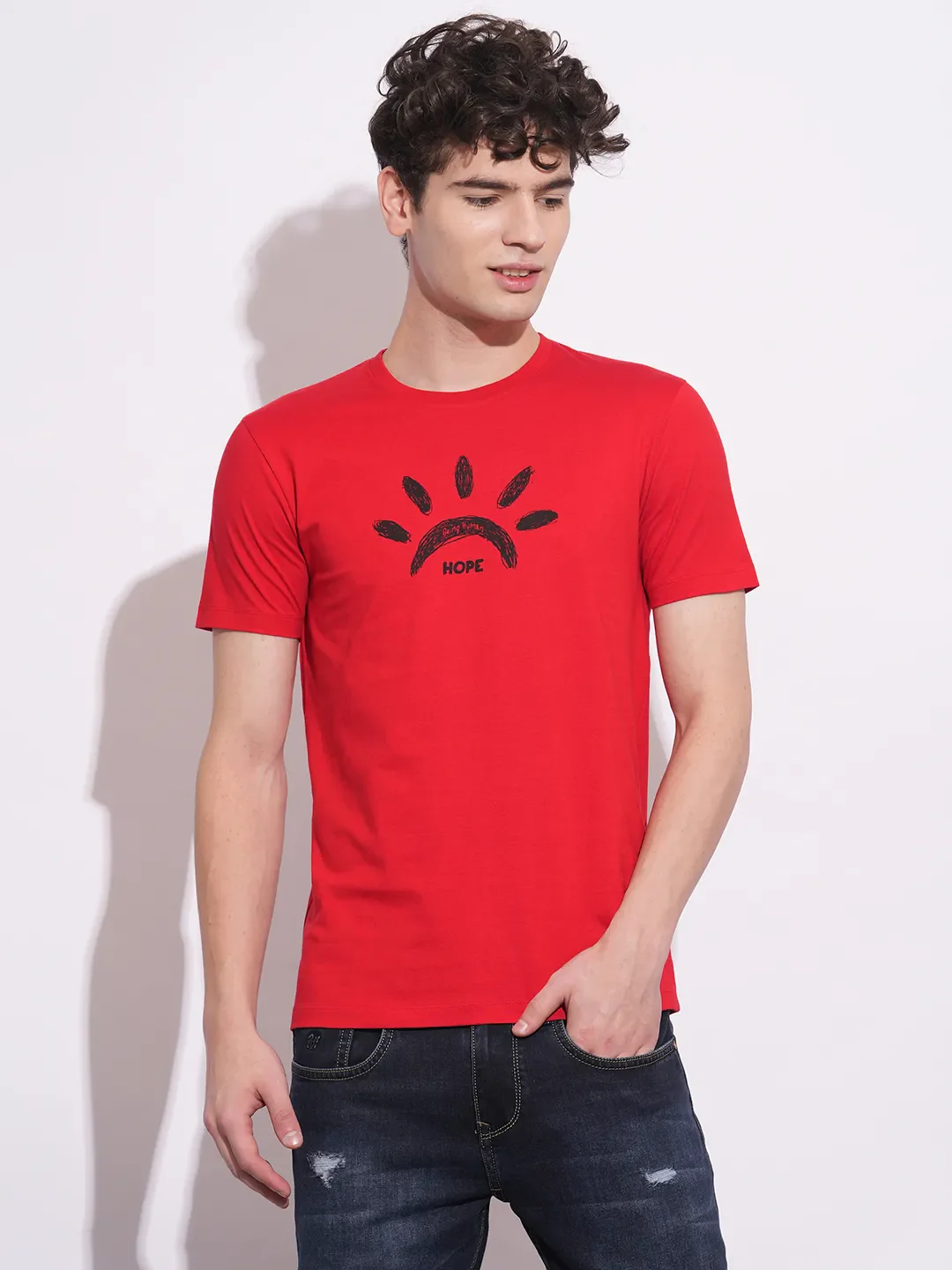 True Red Slim Fit Round Neck Men's T-Shirt by Being Human Clothing