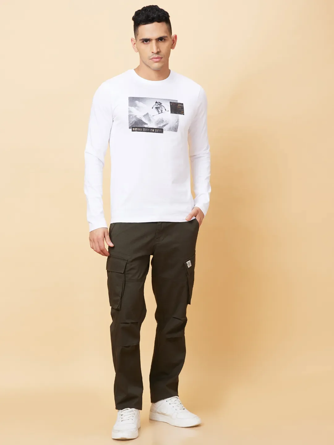 White Regular Fit Round Neck Men's T-Shirt by Being Human Clothing - Image 2