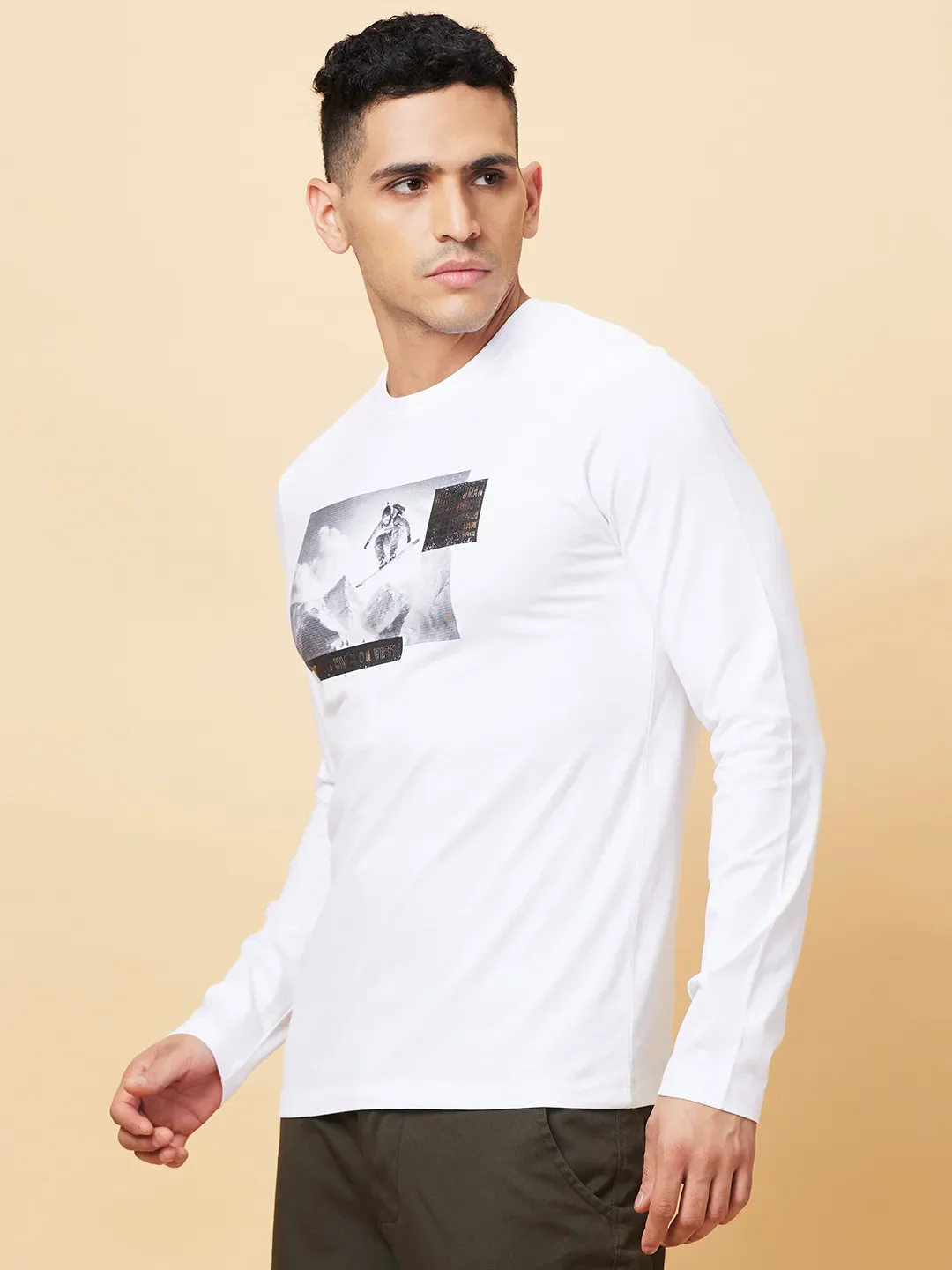 White Regular Fit Round Neck Men's T-Shirt by Being Human Clothing - Image 4