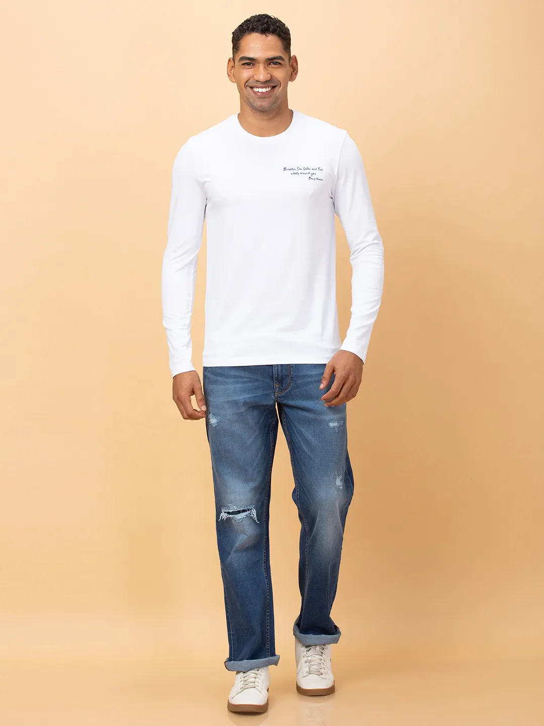 White Regular Fit Round Neck Men's T-Shirt by Being Human Clothing - Image 2