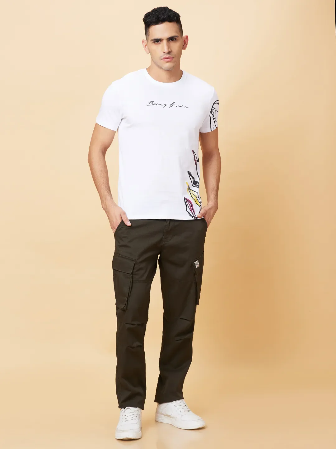 White Regular Fit Round Neck Men's T-Shirt by Being Human Clothing - Image 2