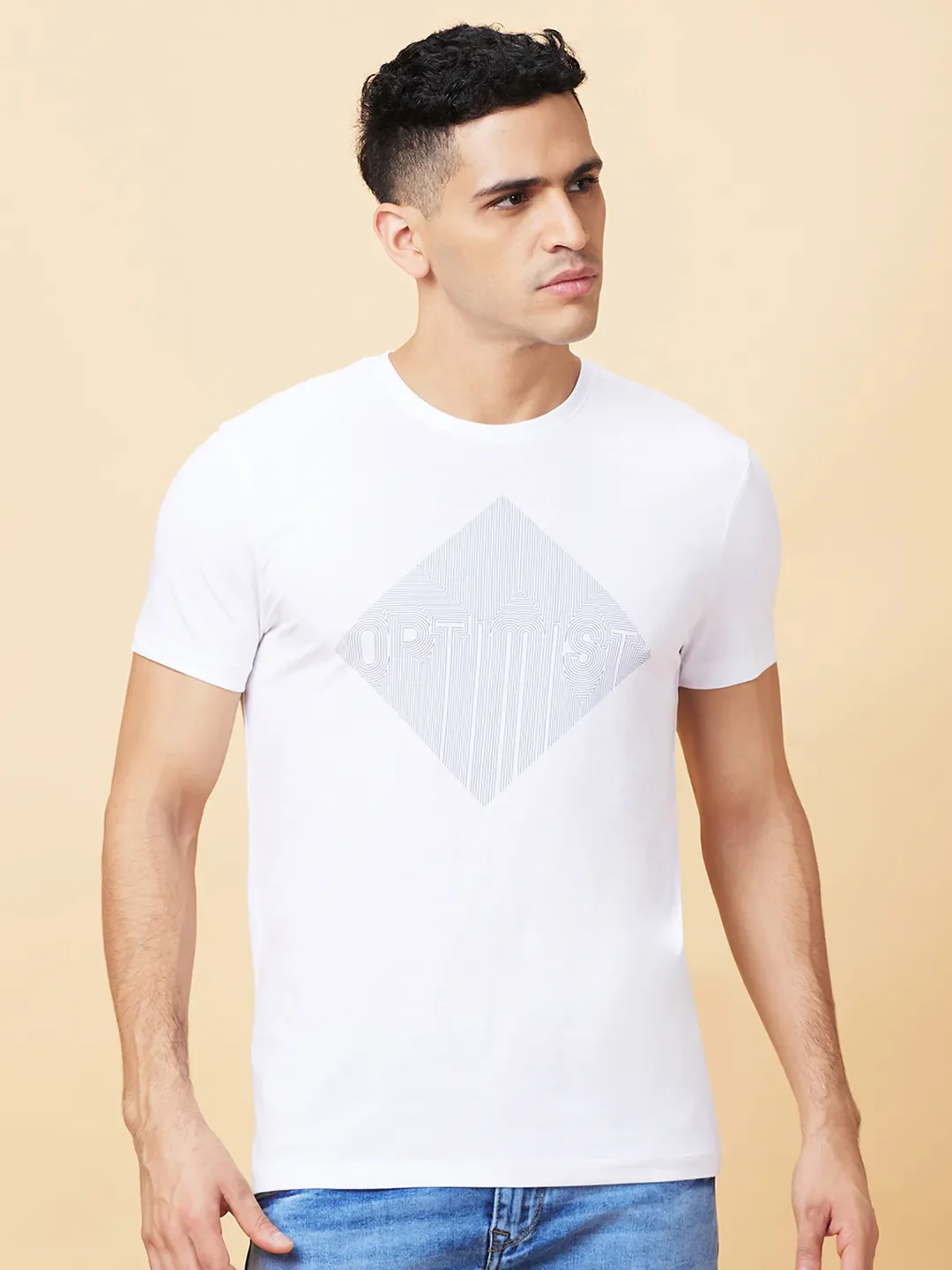 White Regular Fit Men's Short Sleeves T-Shirt by Being Human Clothing