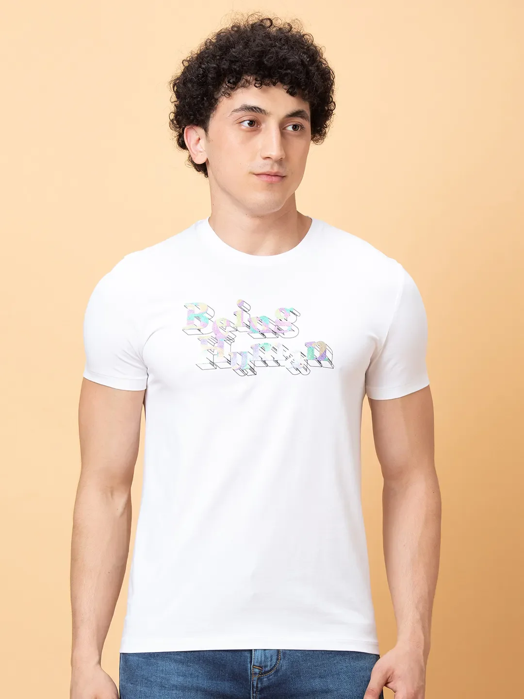 White Regular Fit Round Neck Men's T-Shirt by Being Human Clothing