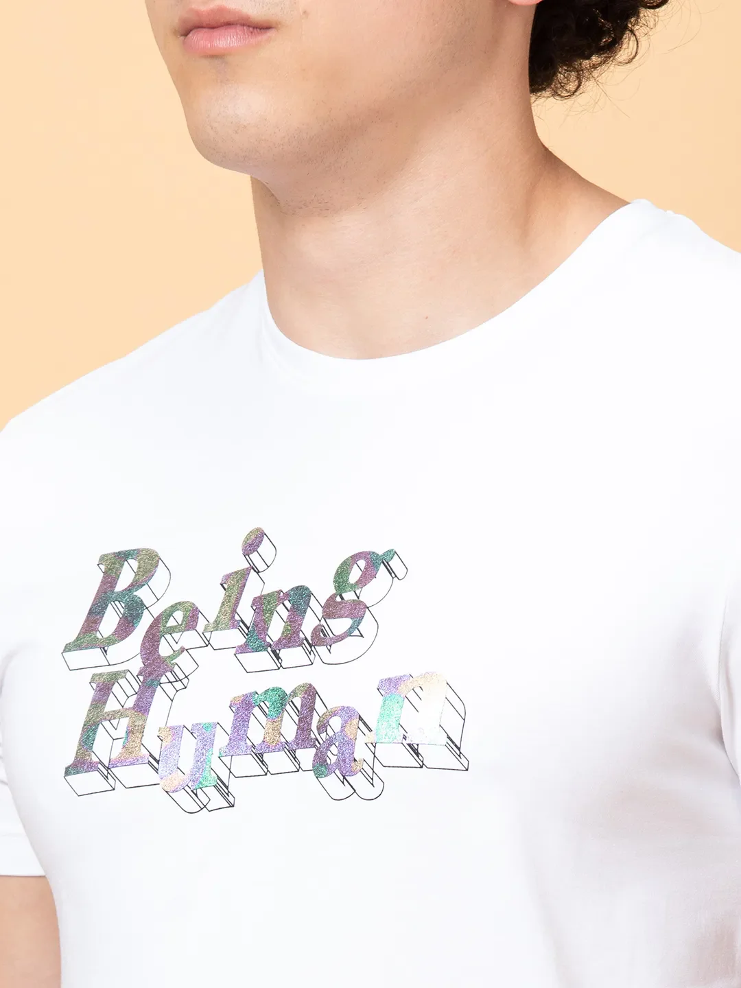 White Regular Fit Round Neck Men's T-Shirt by Being Human Clothing - Image 5