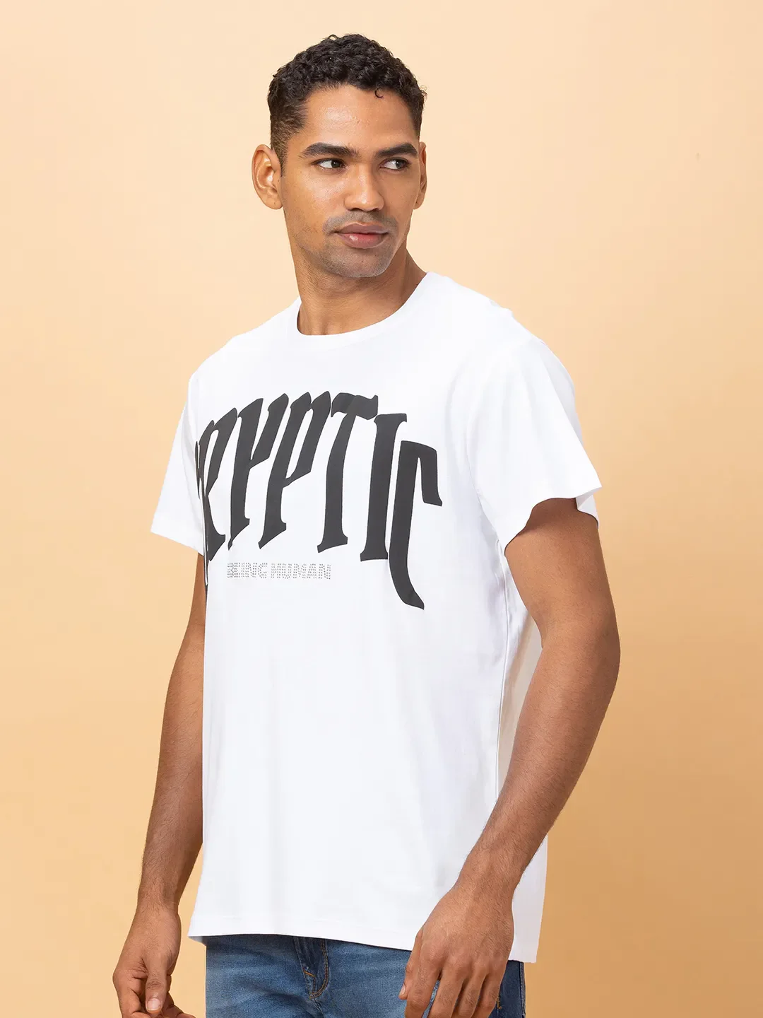 White Regular Fit Round Neck Men's T-Shirt by Being Human Clothing - Image 4