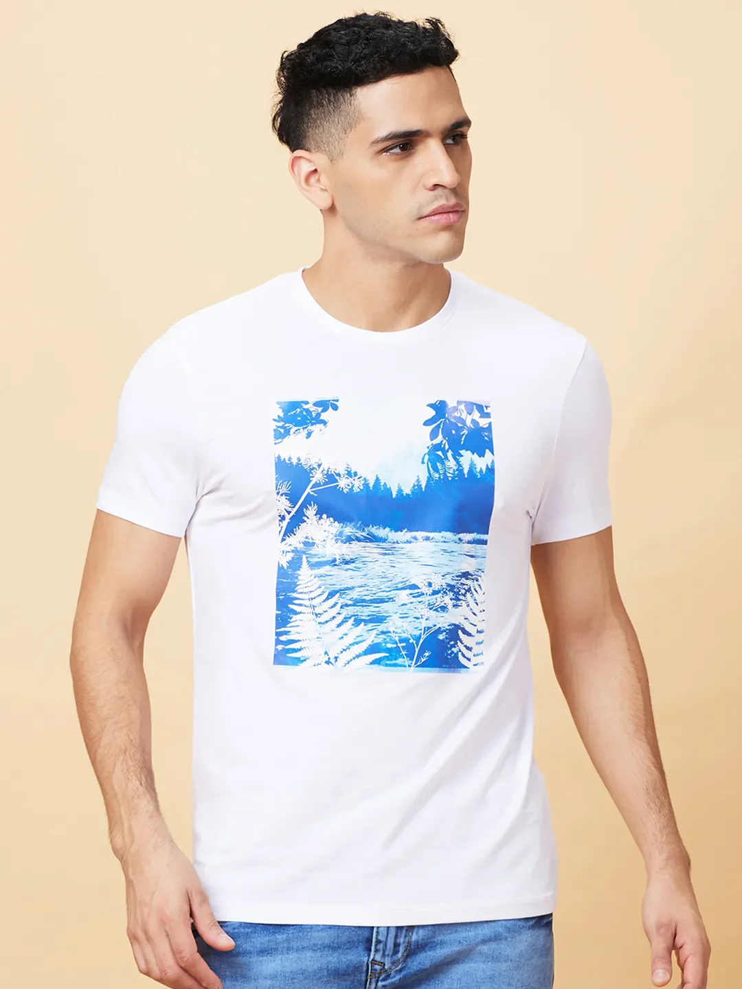 White Regular Fit Round Neck Men's T-Shirt by Being Human Clothing