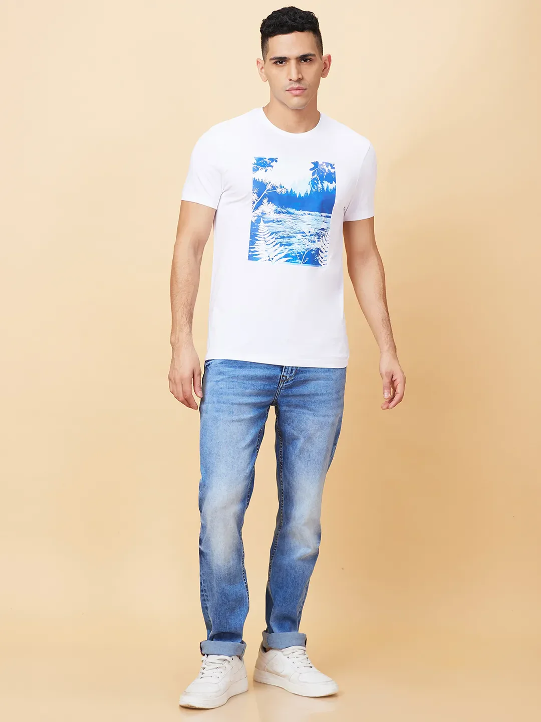 White Regular Fit Round Neck Men's T-Shirt by Being Human Clothing - Image 2