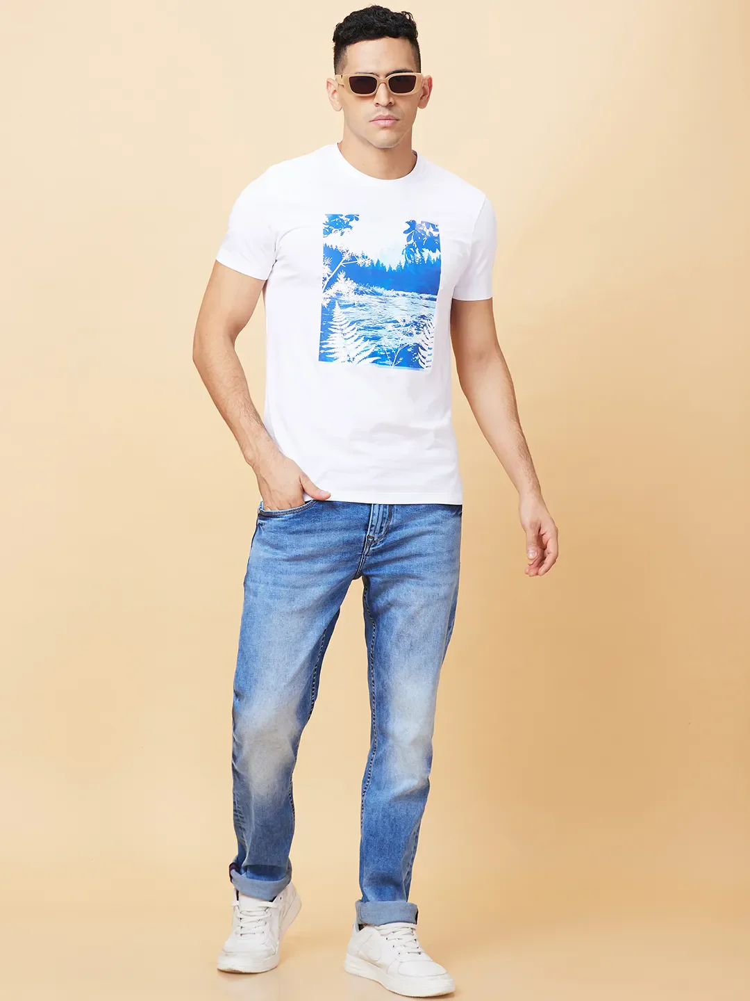 White Regular Fit Round Neck Men's T-Shirt by Being Human Clothing - Image 6