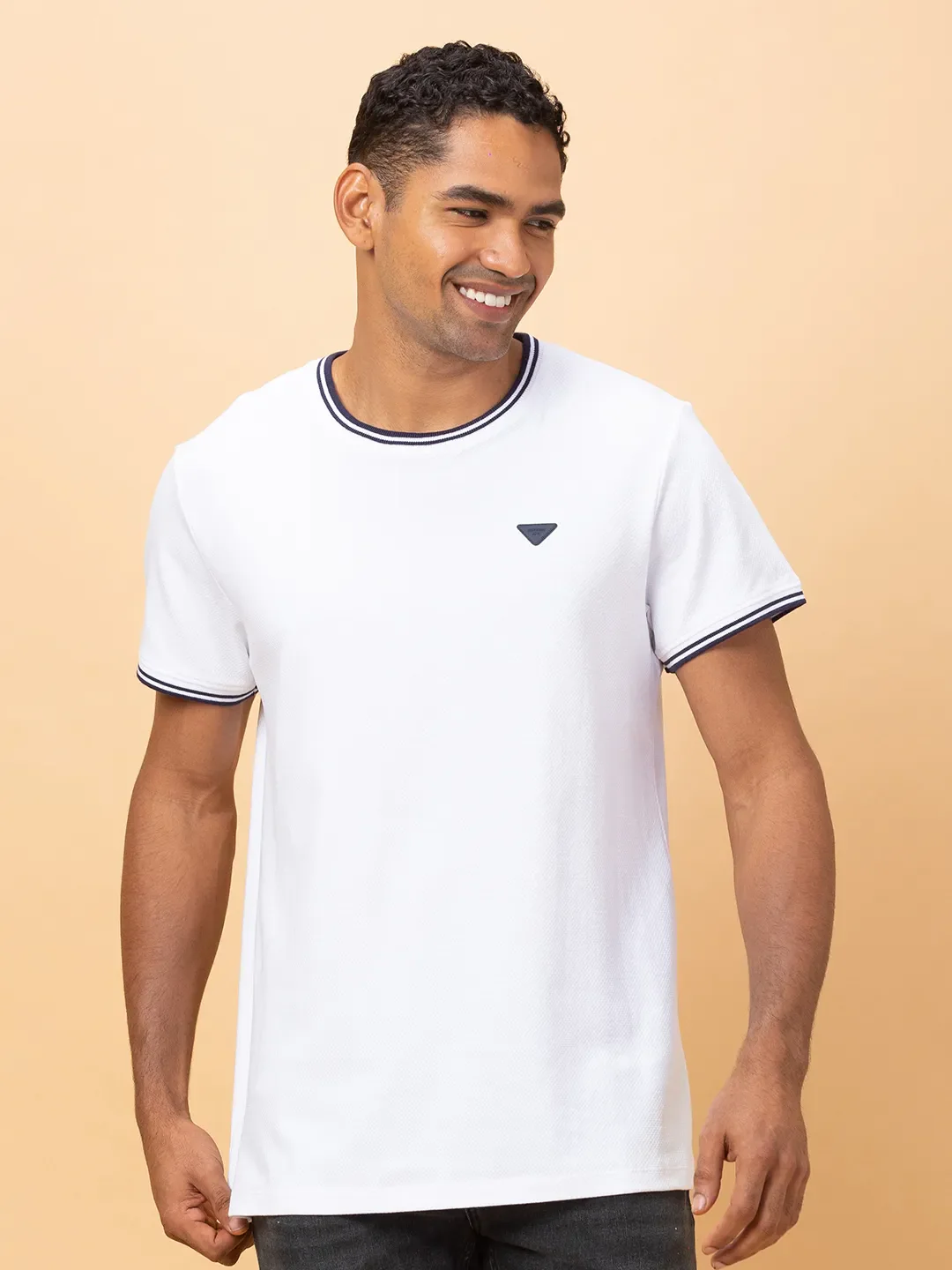 White Regular Fit Round Neck Men's T-Shirt by Being Human Clothing