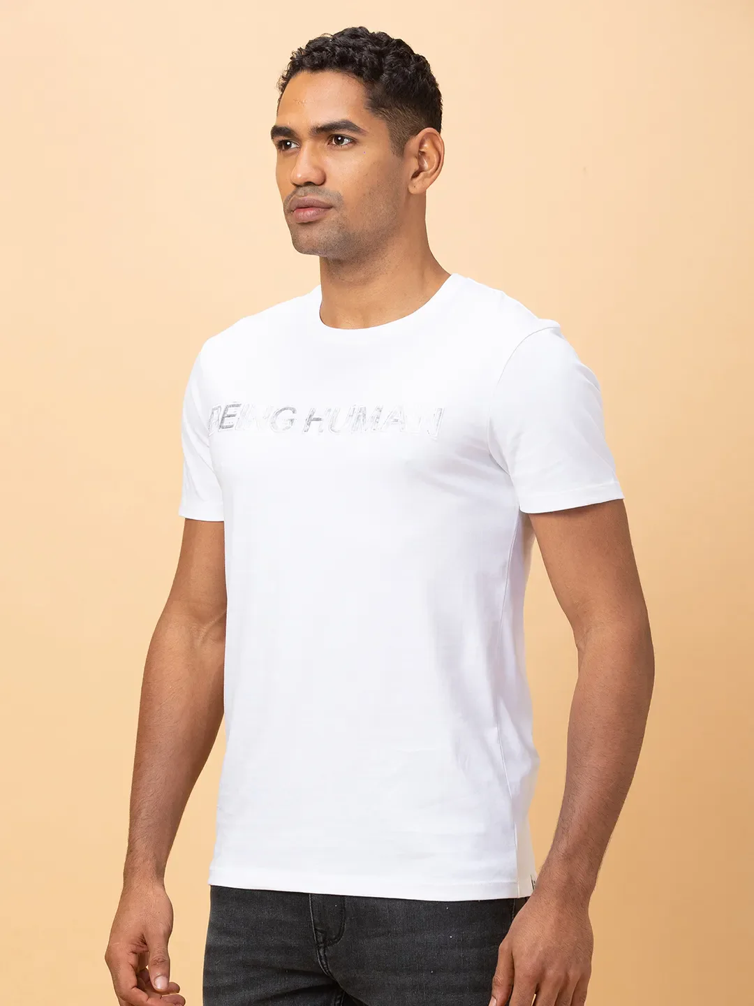 White Slim Fit Round Neck Men's T-Shirt by Being Human Clothing - Image 4