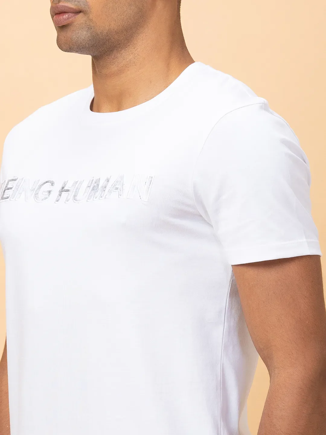 White Slim Fit Round Neck Men's T-Shirt by Being Human Clothing - Image 5
