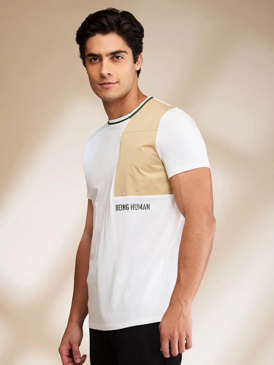 White Slim Fit Round Neck Men's T-Shirt by Being Human Clothing - Image 4