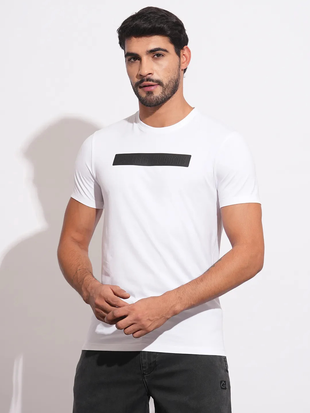 White Slim Fit Round Neck Men's T-Shirt by Being Human Clothing