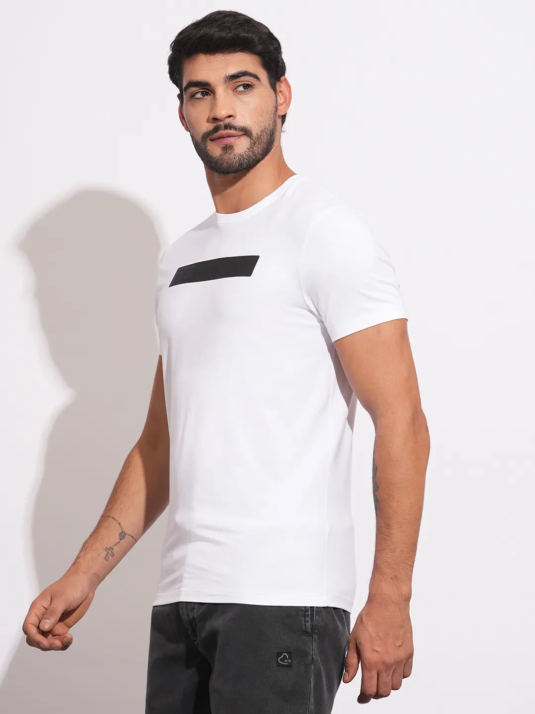 White Slim Fit Round Neck Men's T-Shirt by Being Human Clothing - Image 2