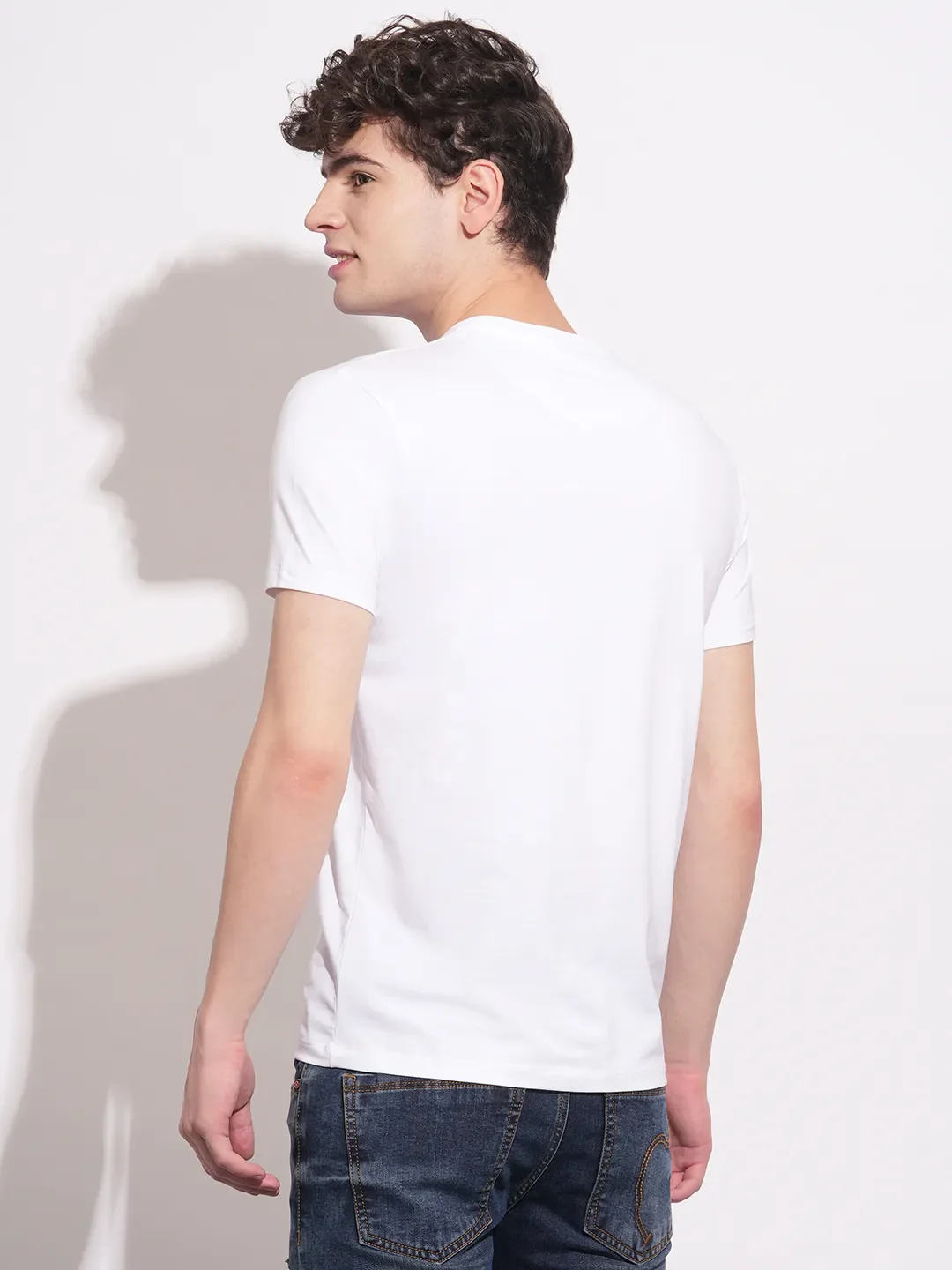 White Slim Fit Round Neck Men's T-Shirt by Being Human Clothing - Image 3