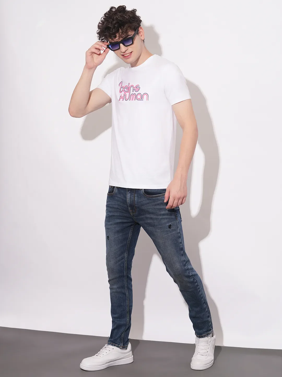 White Slim Fit Round Neck Men's T-Shirt by Being Human Clothing - Image 4