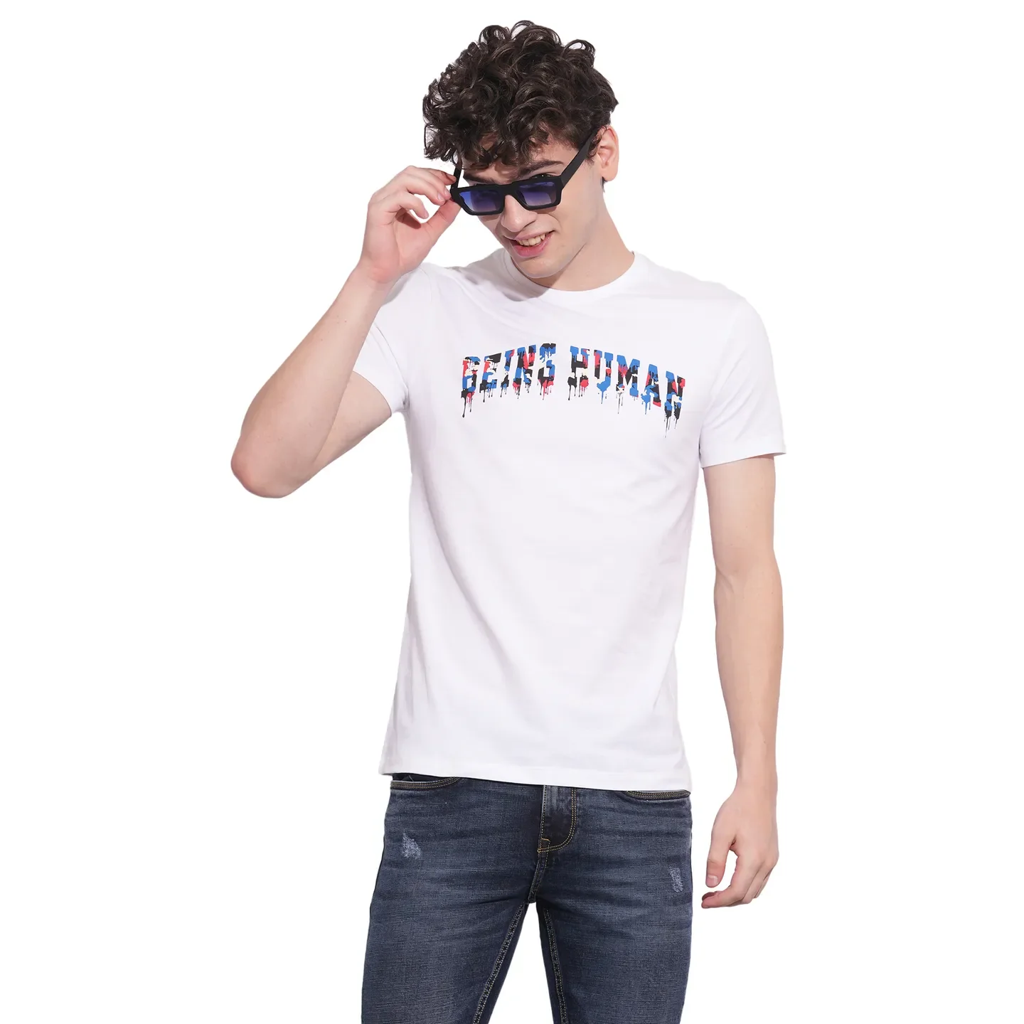White Slim Fit Round Neck Men's T-Shirt by Being Human Clothing - Image 4