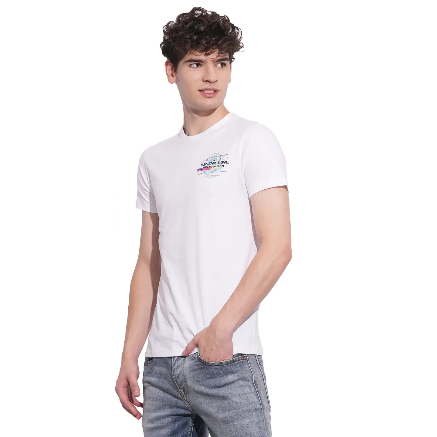 White Slim Fit Round Neck Men's T-Shirt by Being Human Clothing - Image 2