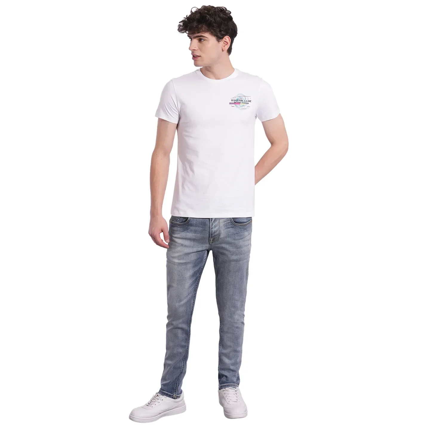 White Slim Fit Round Neck Men's T-Shirt by Being Human Clothing - Image 4