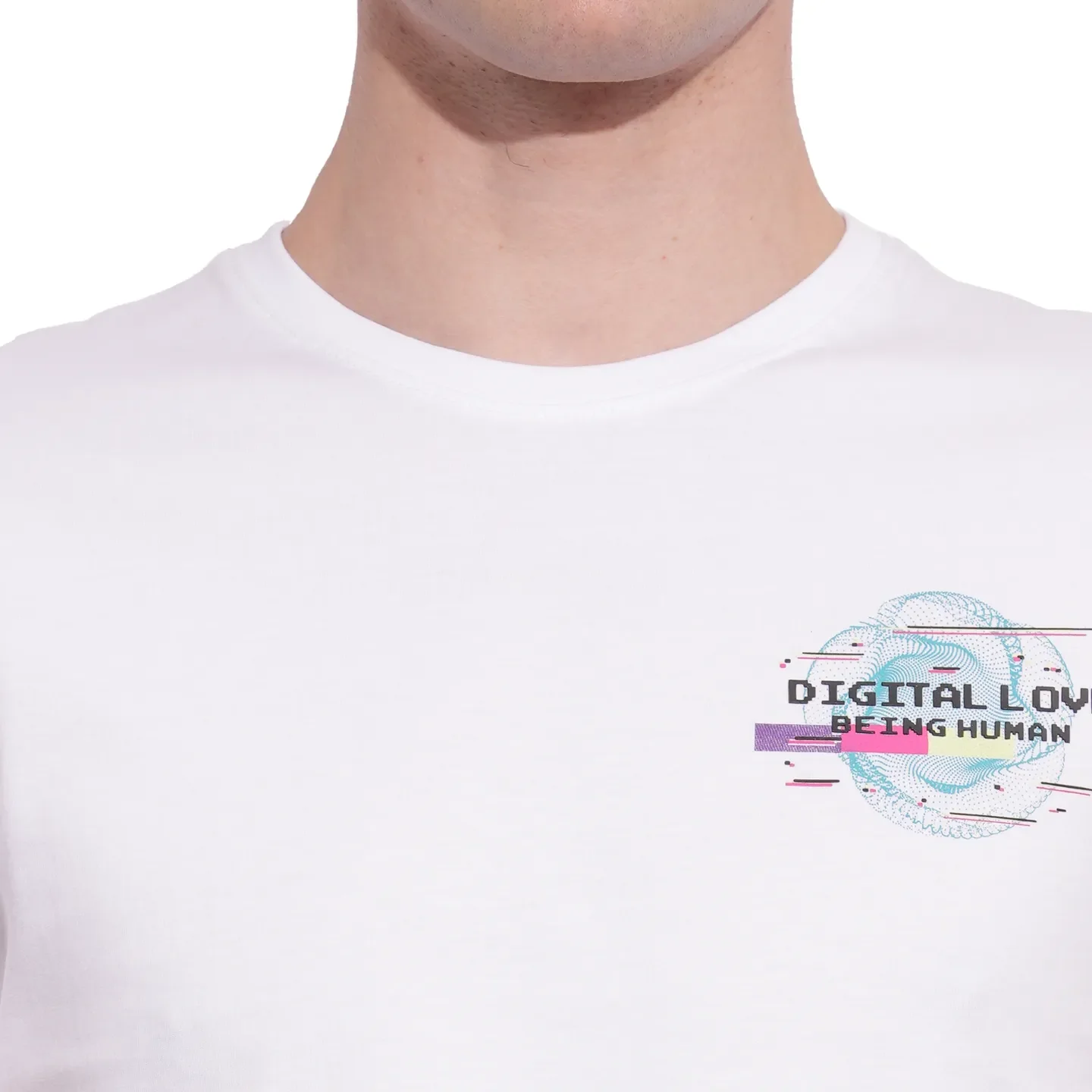 White Slim Fit Round Neck Men's T-Shirt by Being Human Clothing - Image 5
