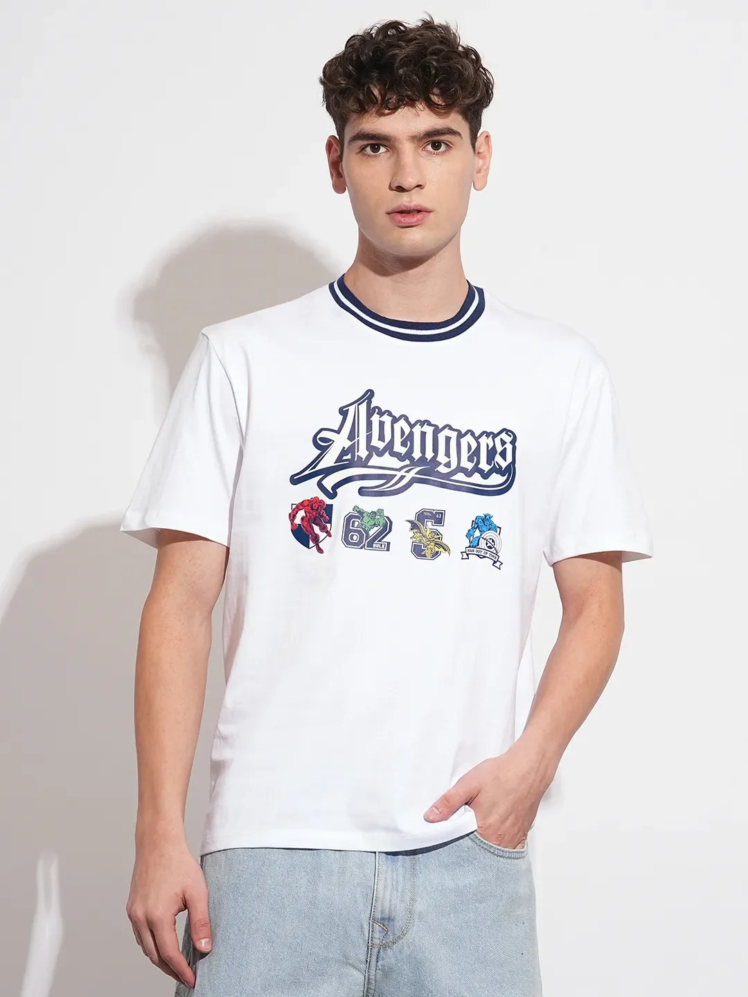 Avengers White Easy Fit Round Neck Men's T-Shirt by Being Human Clothing