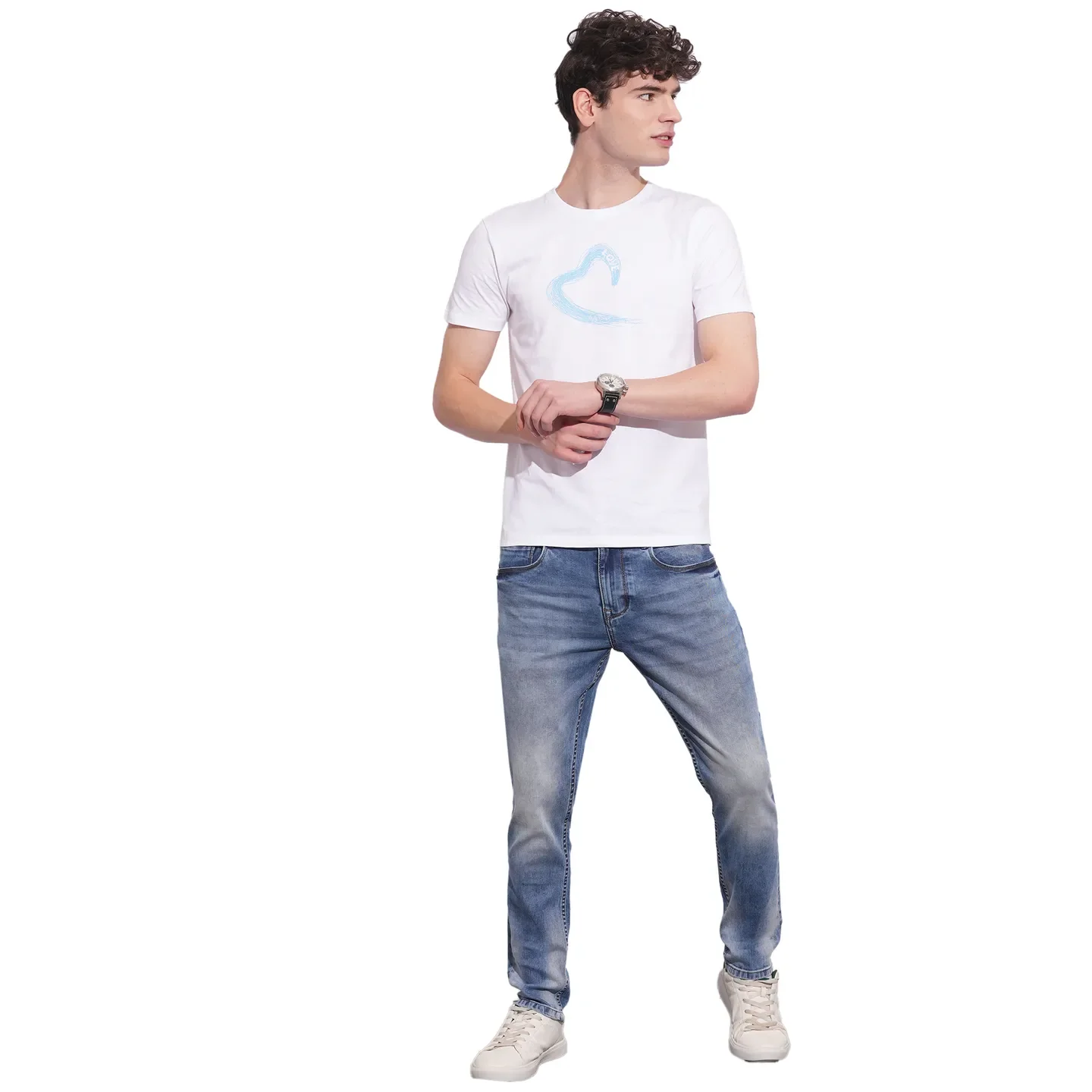 White Slim Fit Round Neck Men's T-Shirt by Being Human Clothing - Image 4