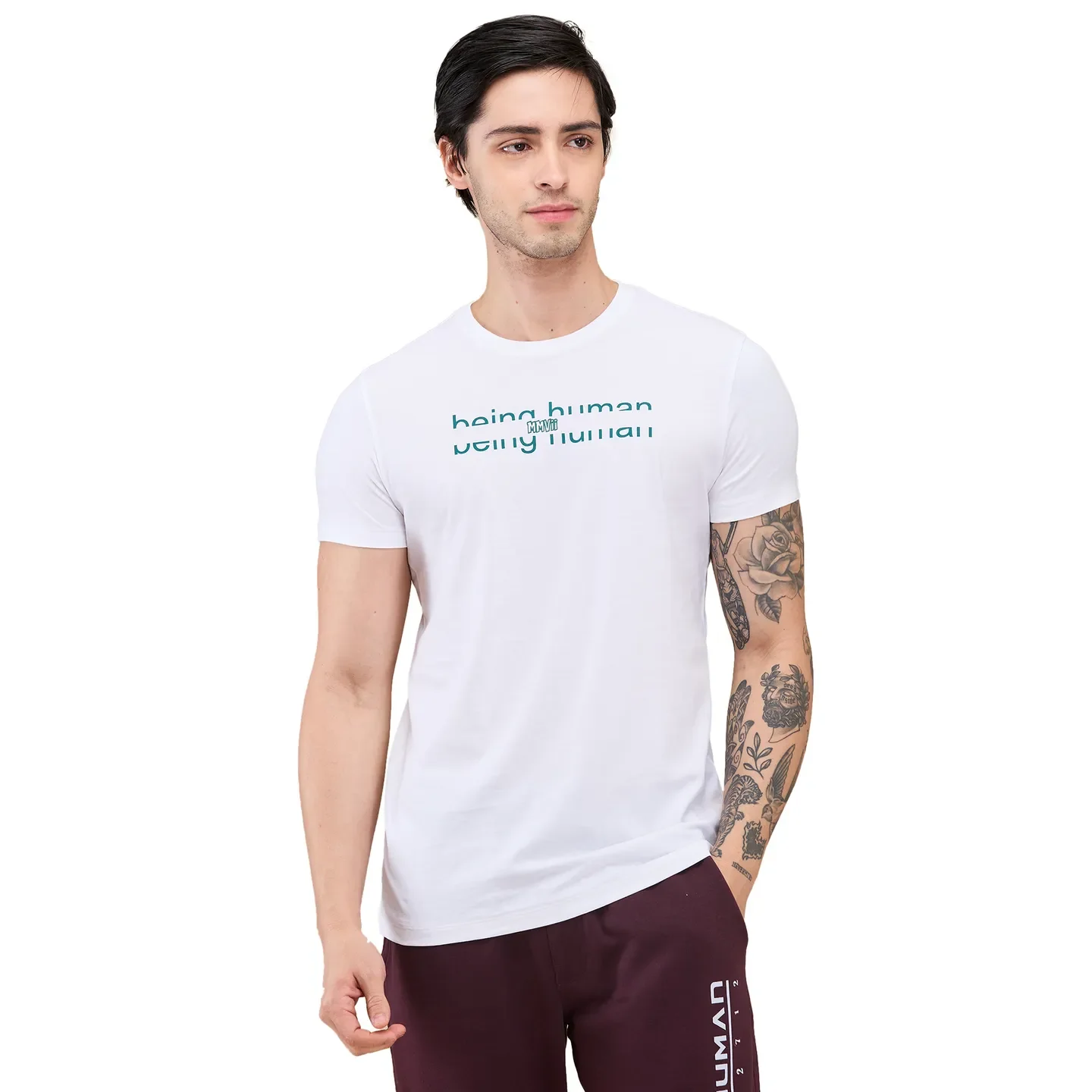 White Regular Fit Men's Short Sleeves T-Shirt by Being Human Clothing