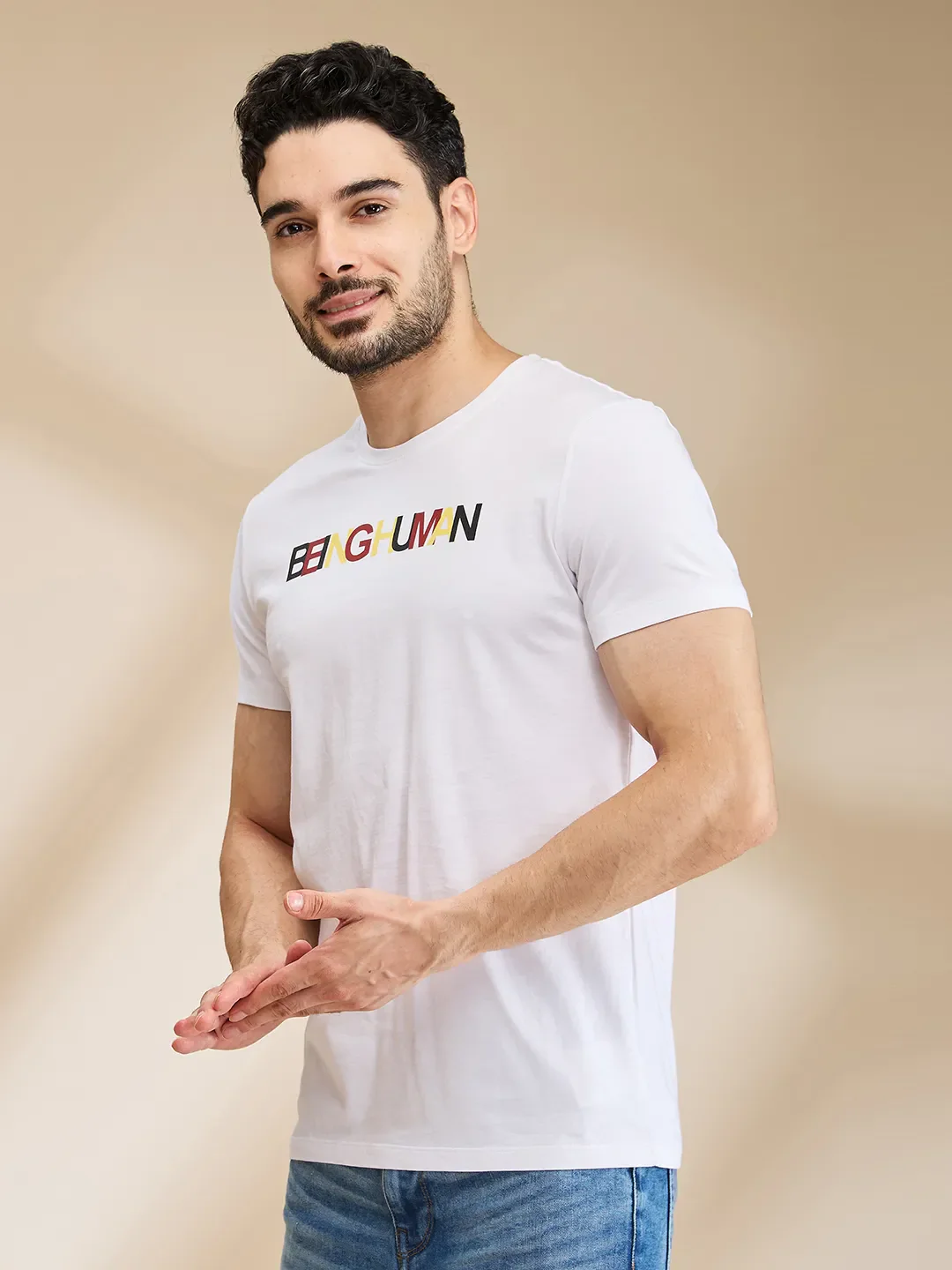 White Regular Fit Men's Short Sleeves T-Shirt by Being Human Clothing - Image 4