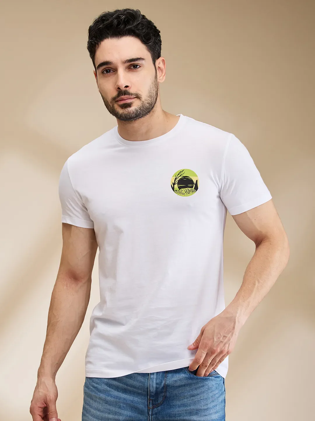 White Regular Fit Men's Short Sleeves T-Shirt by Being Human Clothing