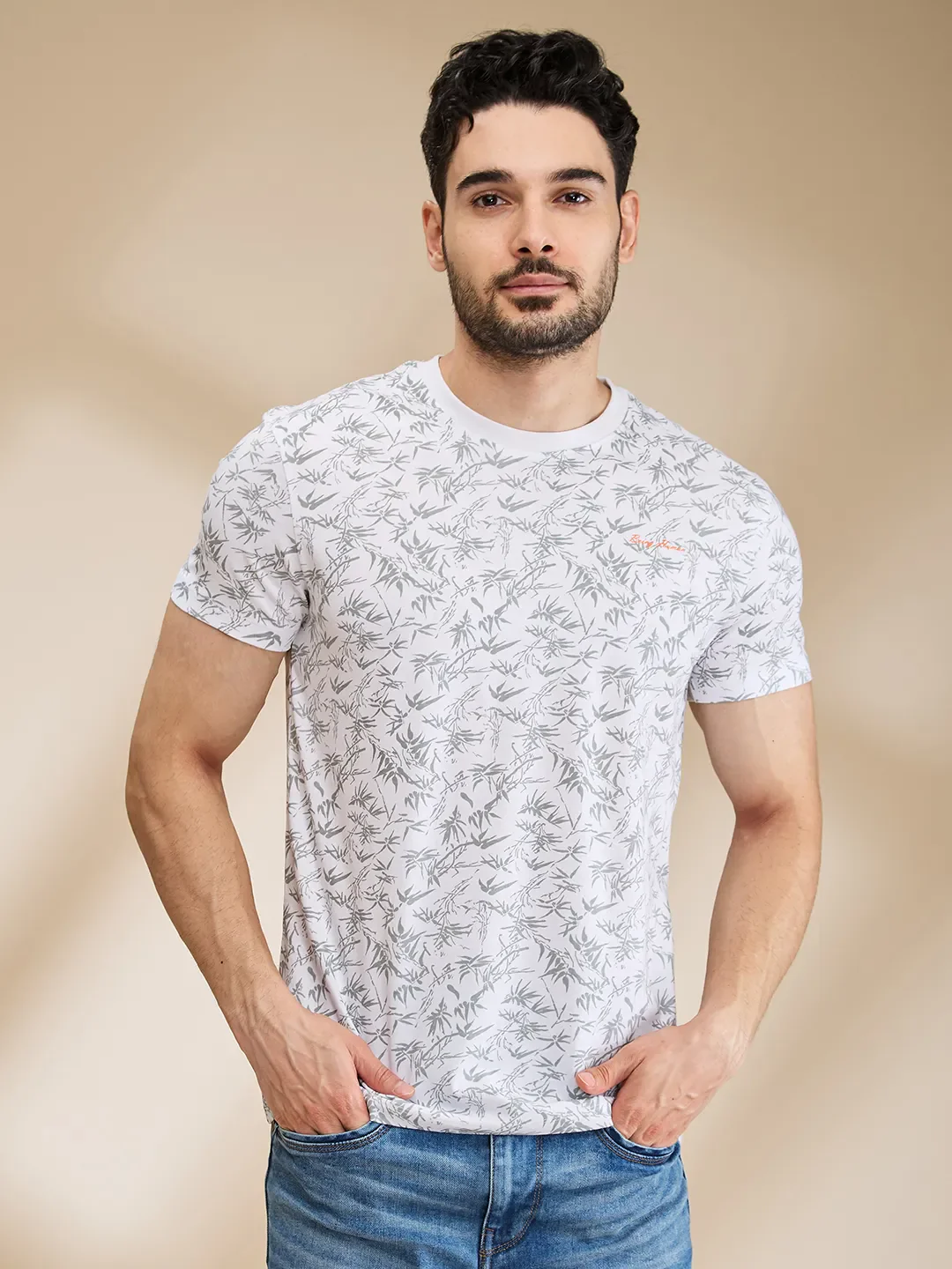White Regular Fit Men's Short Sleeves T-Shirt by Being Human Clothing