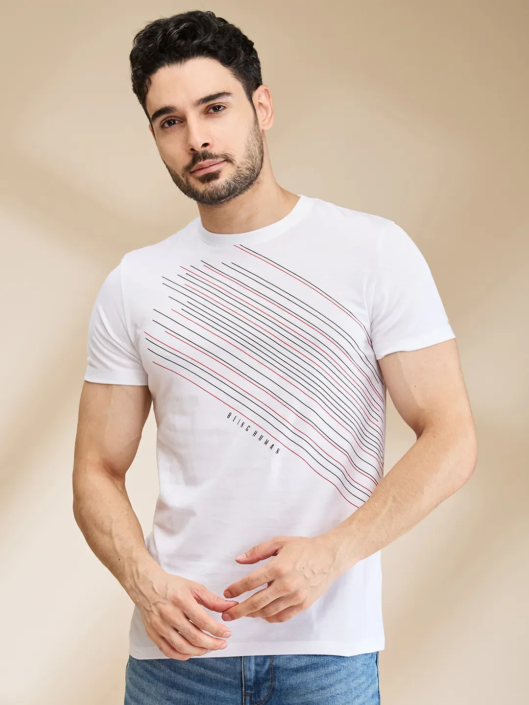 White Regular Fit Men's Short Sleeves T-Shirt by Being Human Clothing