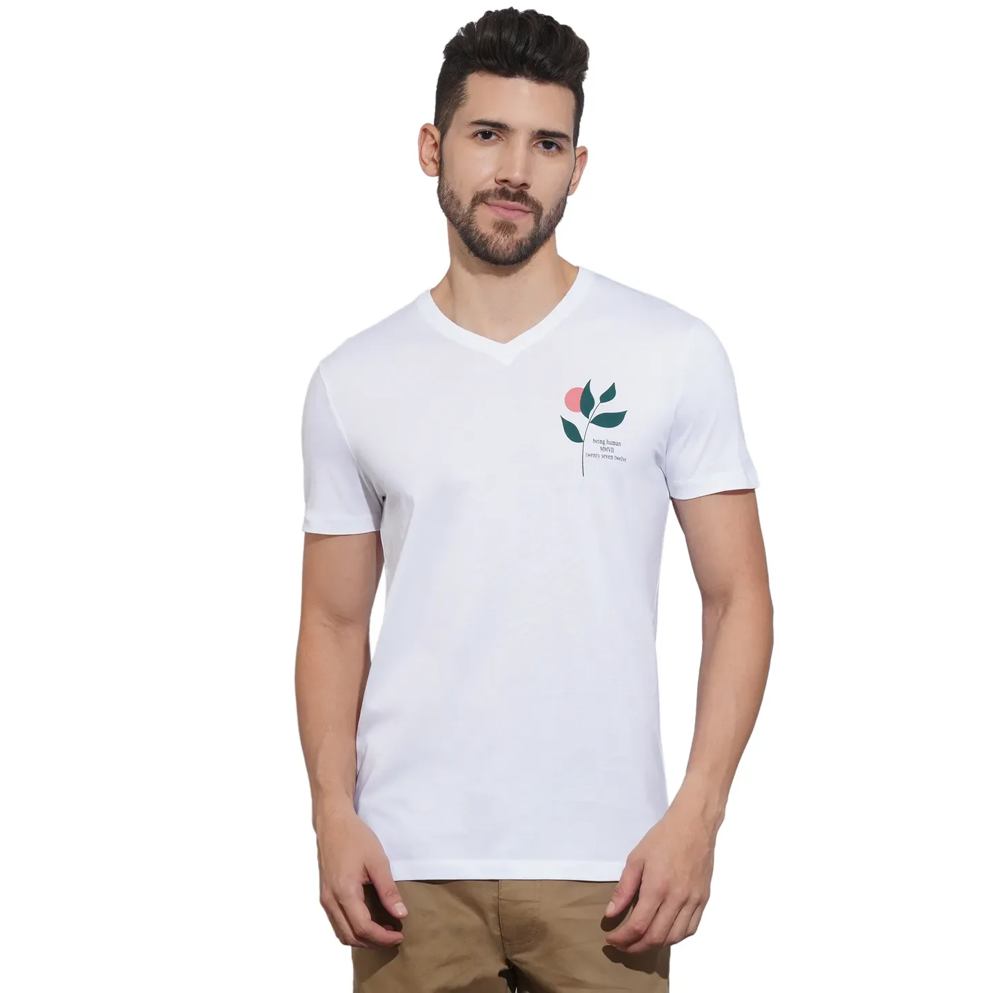 White Regular Fit Men's Short Sleeves T-Shirt by Being Human Clothing