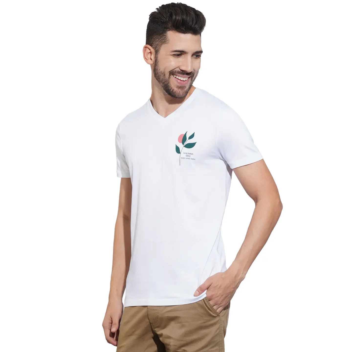 White Regular Fit Men's Short Sleeves T-Shirt by Being Human Clothing - Image 2