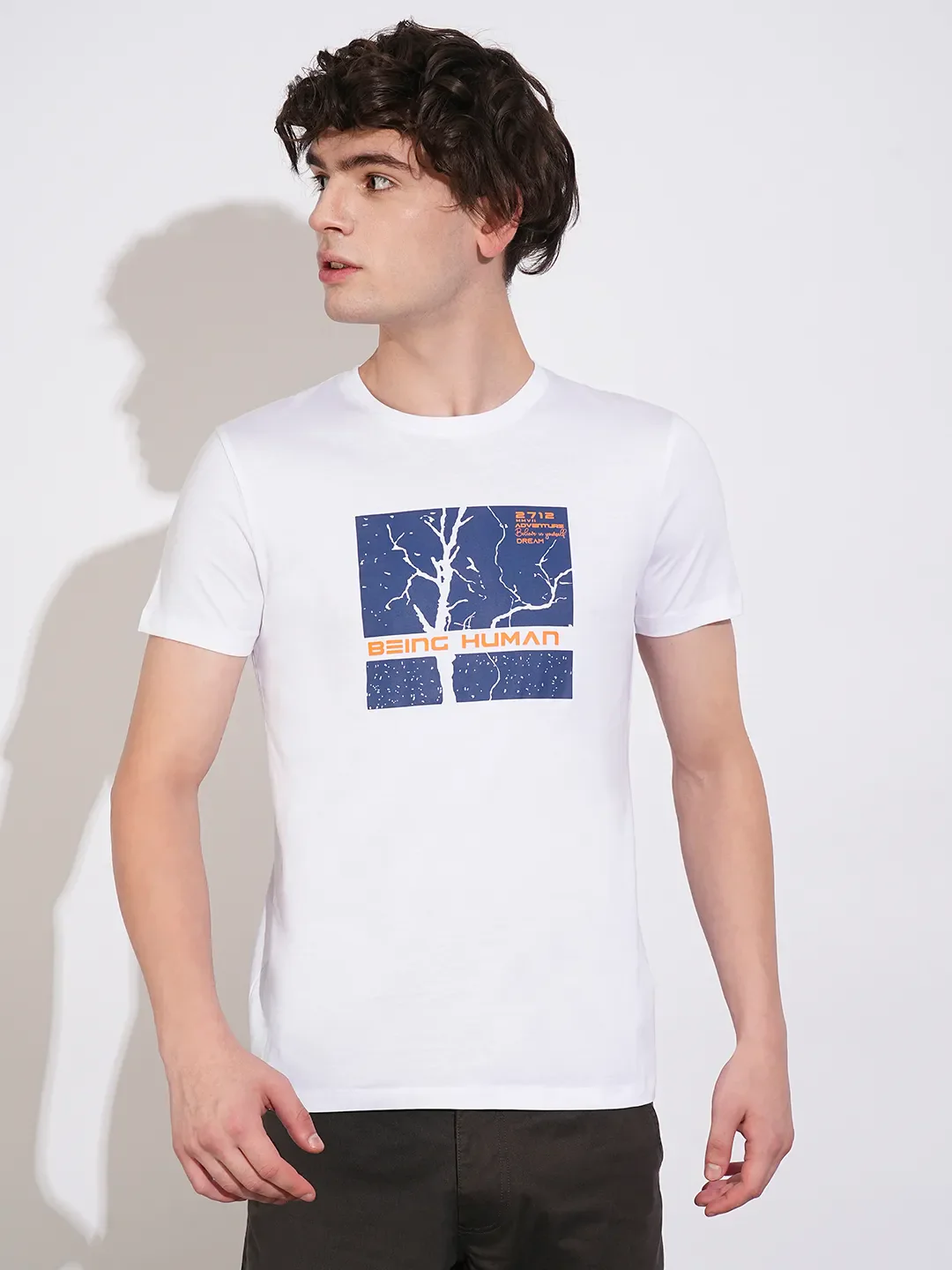 White Regular Fit Men's Short Sleeves T-Shirt by Being Human Clothing