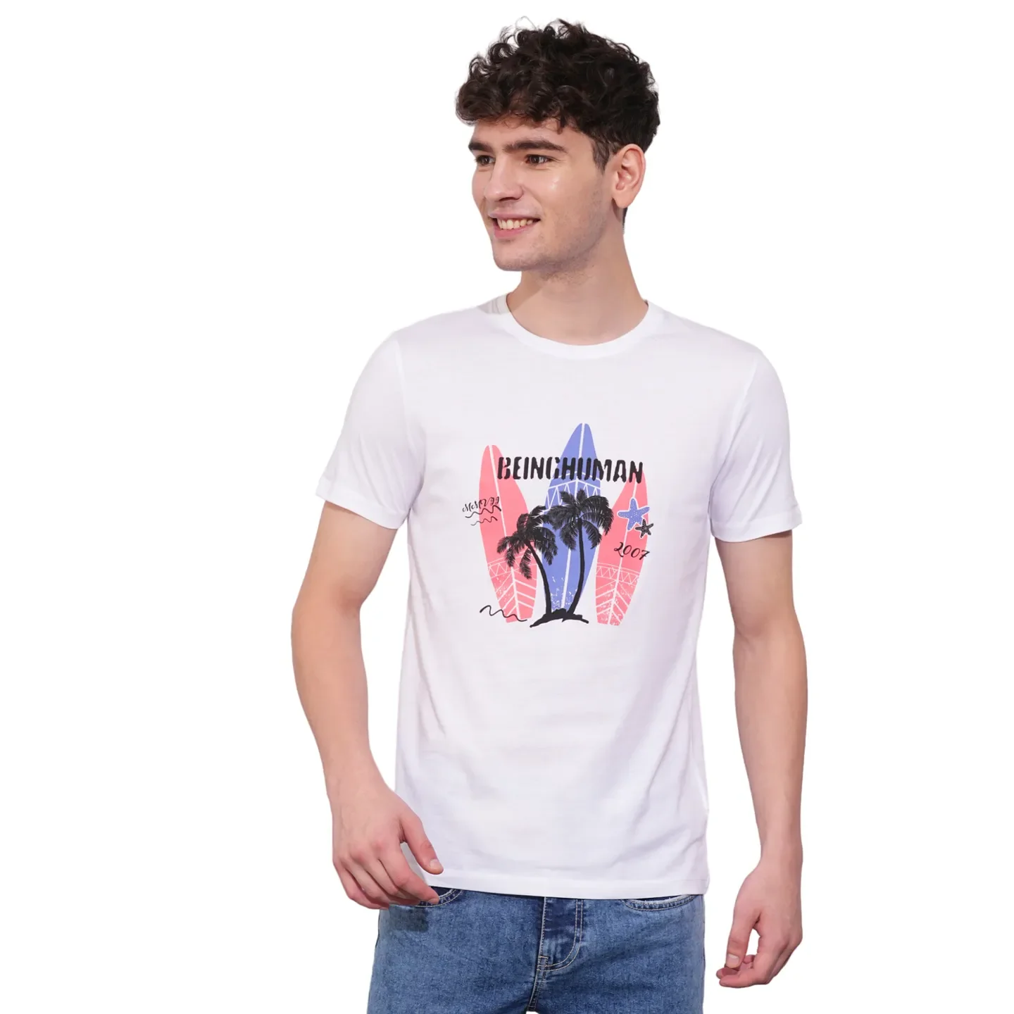White Regular Fit Men's Short Sleeves T-Shirt by Being Human Clothing