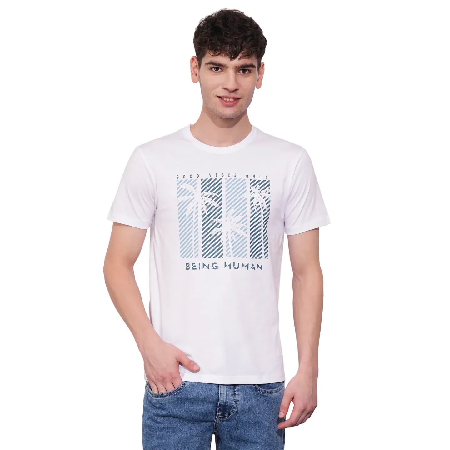 White Regular Fit Men's Short Sleeves T-Shirt by Being Human Clothing