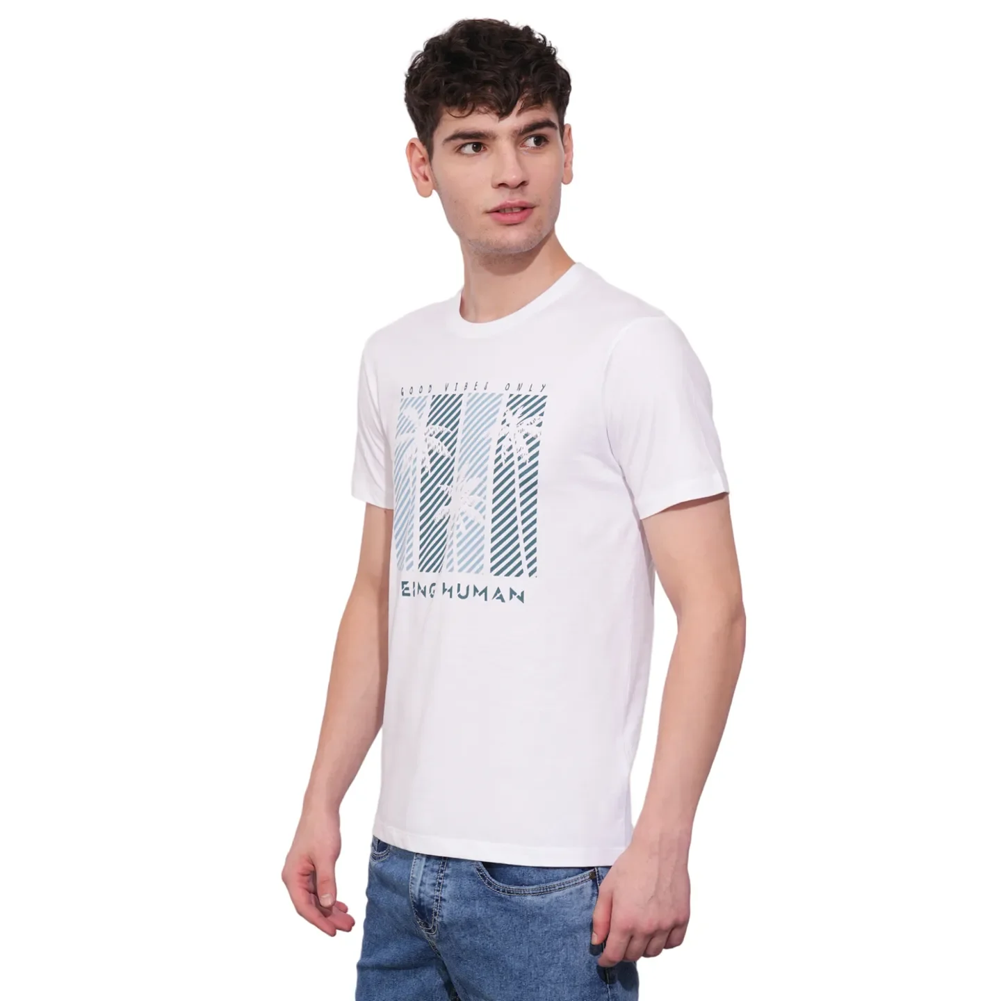 White Regular Fit Men's Short Sleeves T-Shirt by Being Human Clothing - Image 2