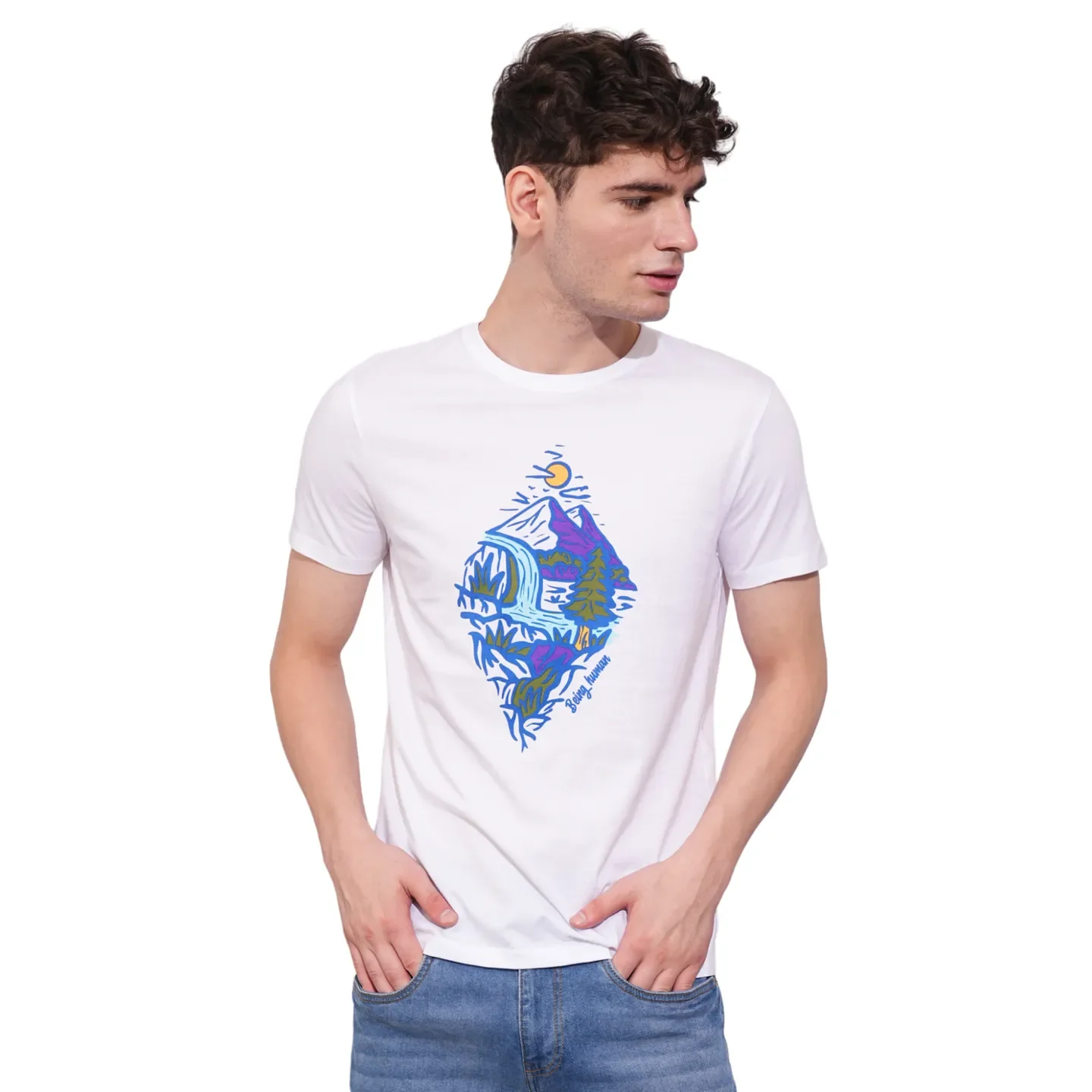 White Regular Fit Men's Short Sleeves T-Shirt by Being Human Clothing