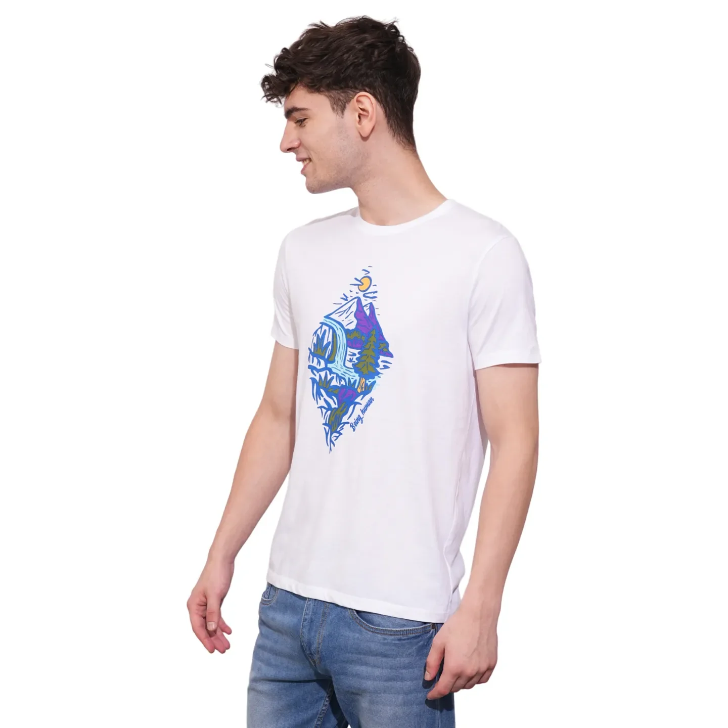 White Regular Fit Men's Short Sleeves T-Shirt by Being Human Clothing - Image 2