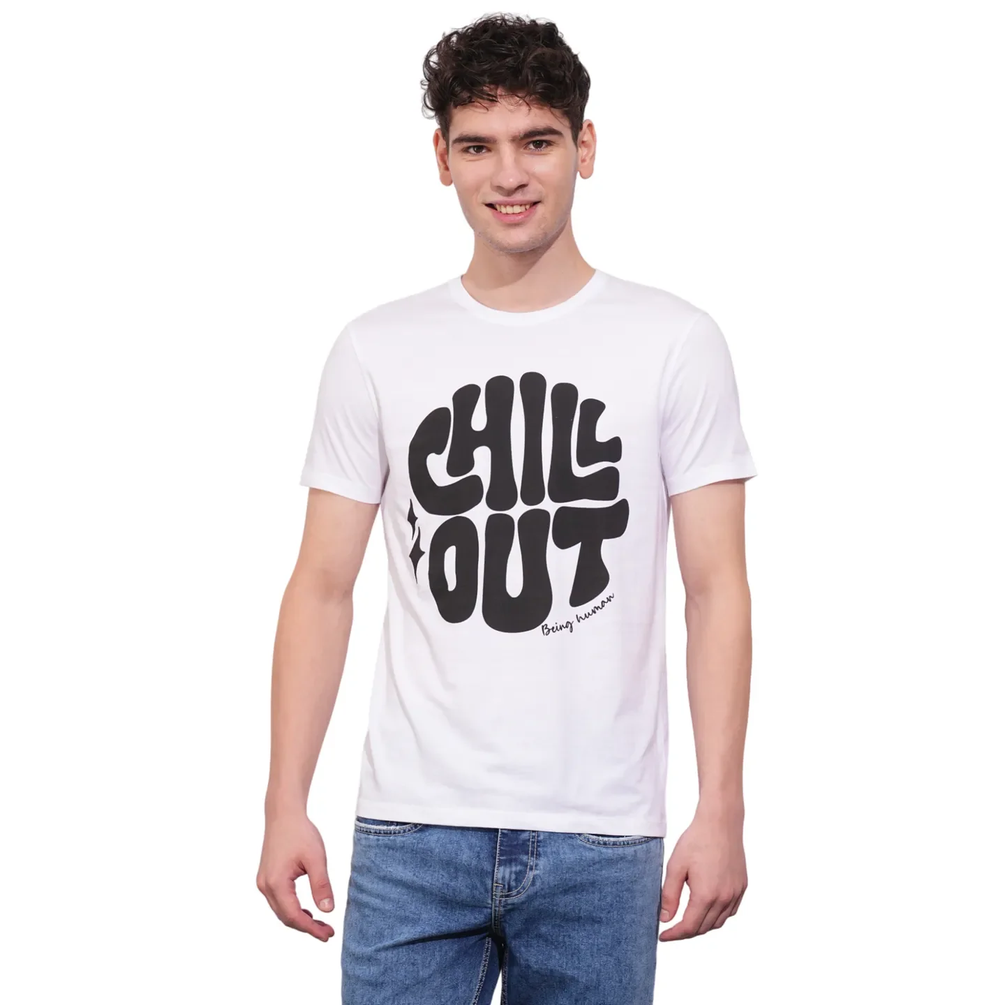 White Regular Fit Men's Short Sleeves T-Shirt by Being Human Clothing