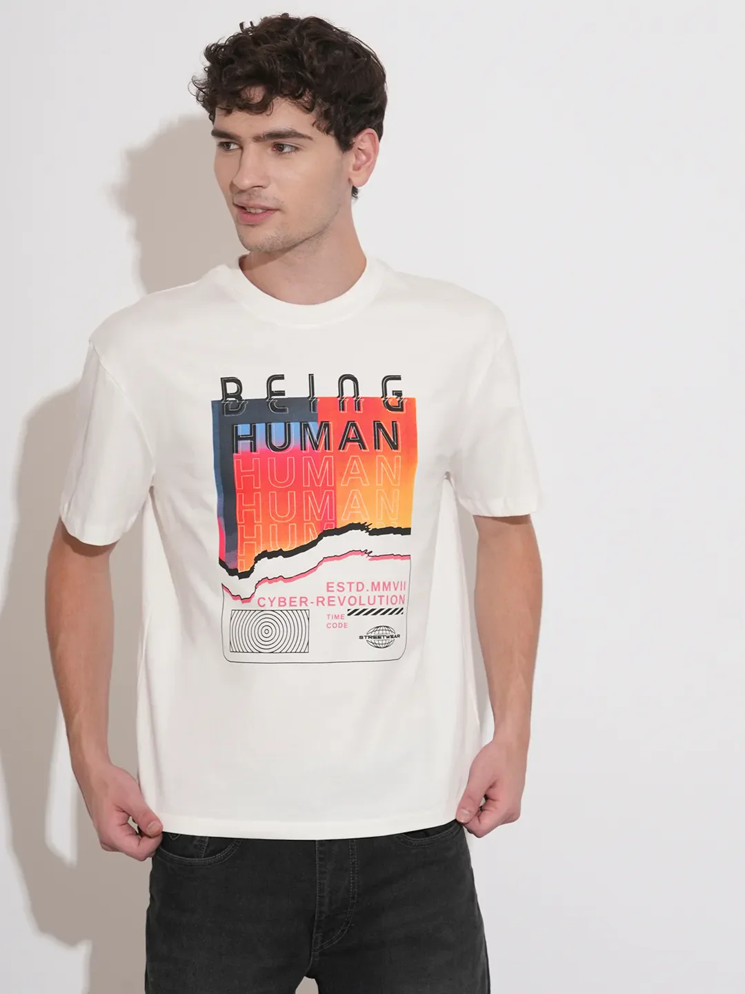 White Easy Fit Men's Short Sleeves T-Shirt by Being Human Clothing