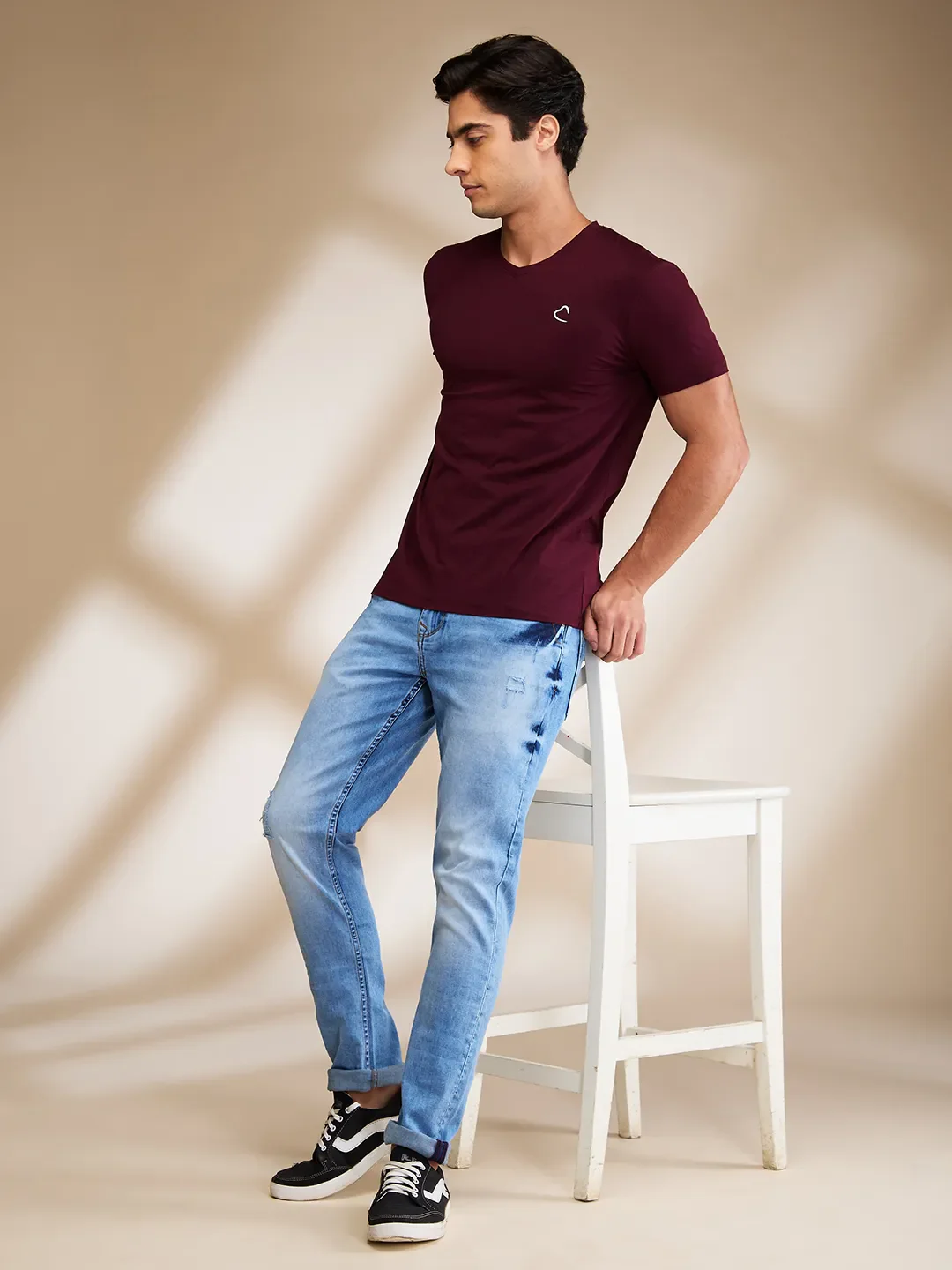 Wine Slim Fit V Neck Men's T-Shirt by Being Human Clothing - Image 6