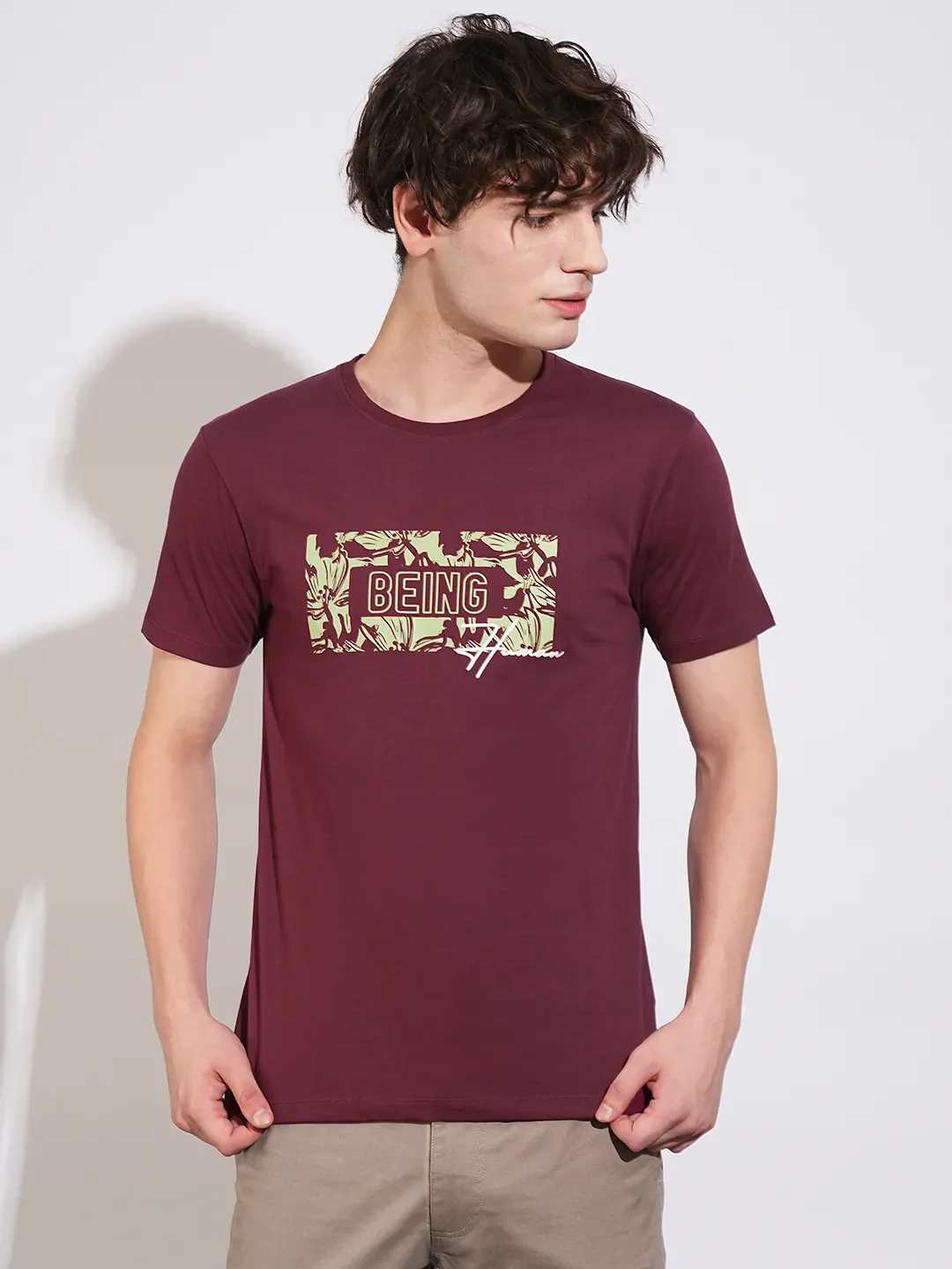 Wine Regular Fit Men's Short Sleeves T-Shirt by Being Human Clothing