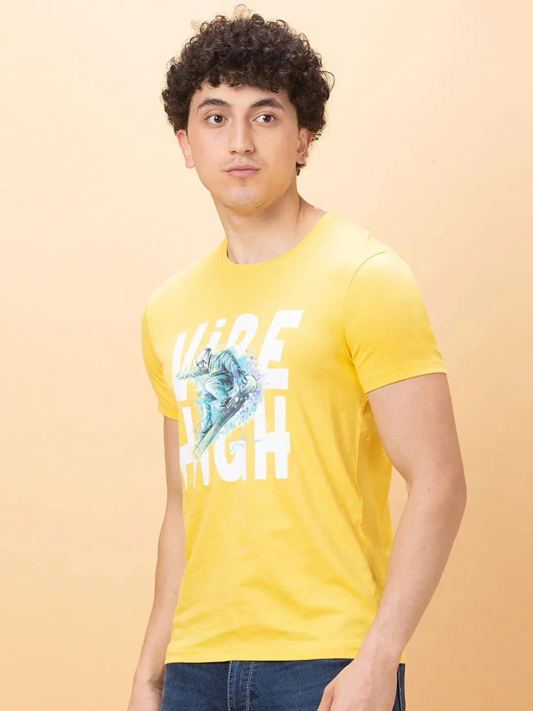 Yellow Slim Fit Round Neck Men's T-Shirt by Being Human Clothing - Image 4